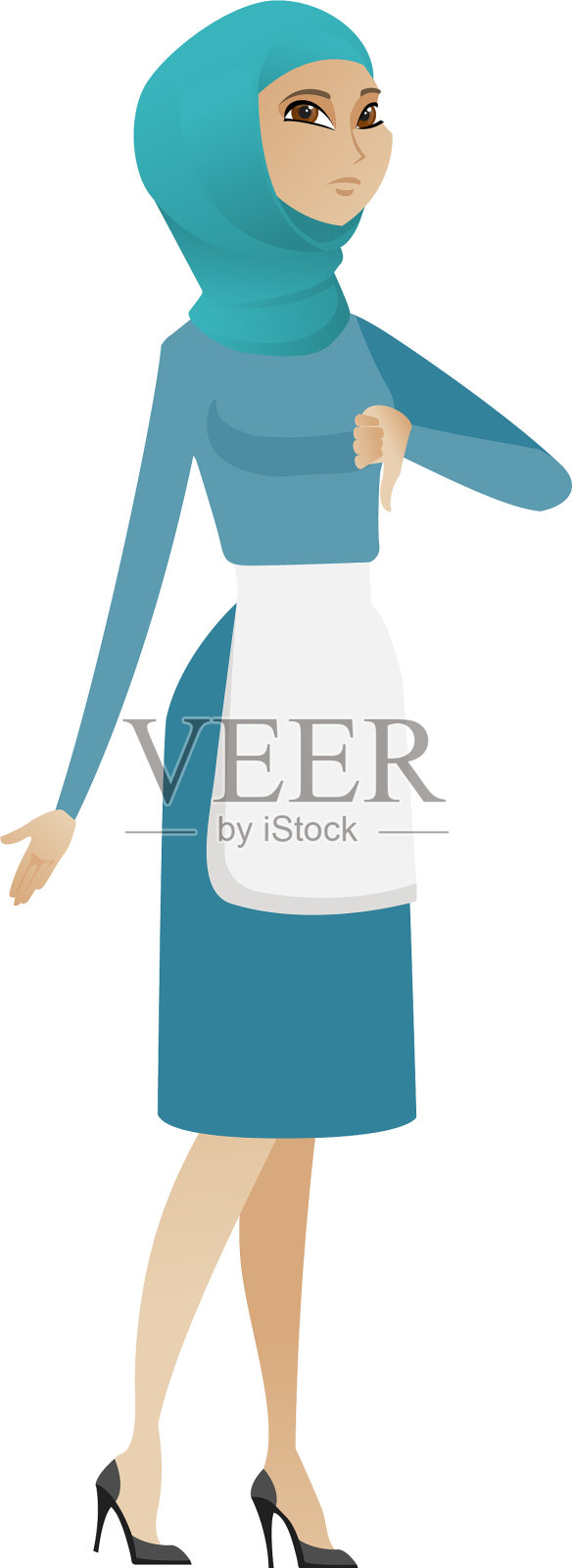 失望的年轻穆斯林清洁工拇指向下设计元素图片