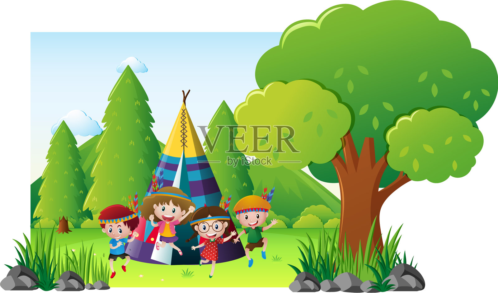 孩子们在公园里露营设计元素图片