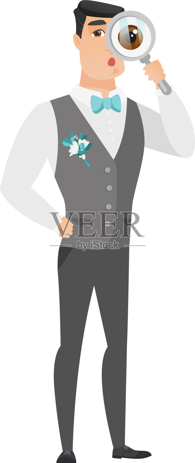 拿着放大镜的白人新郎设计元素图片