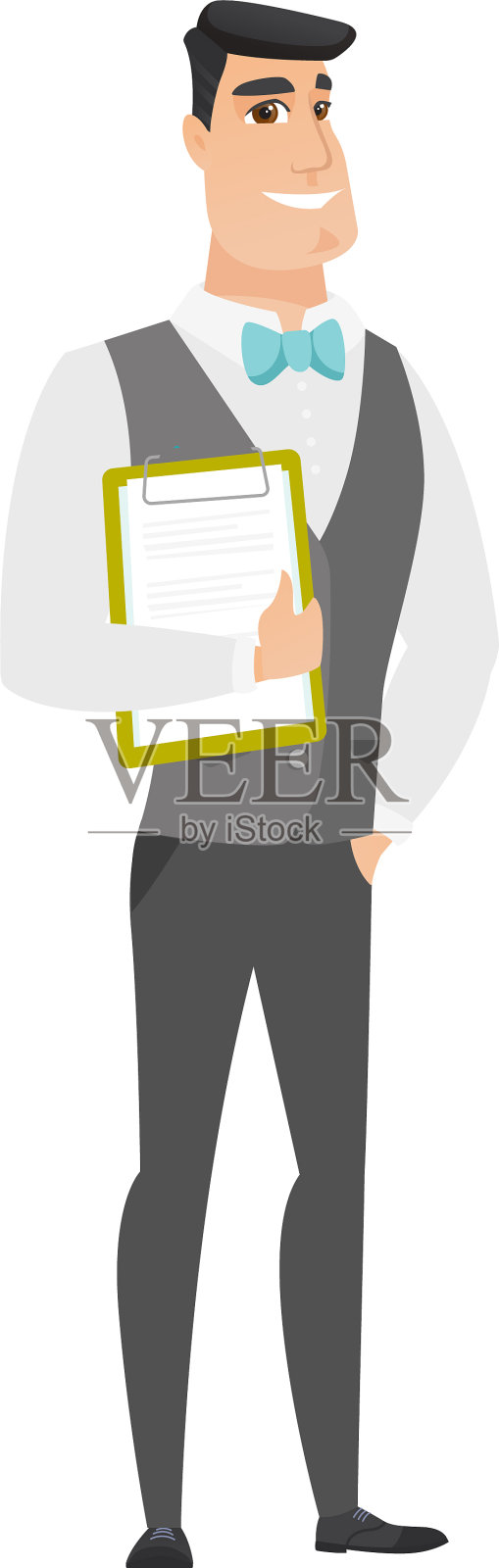 新郎手持带有文件的剪贴板设计元素图片