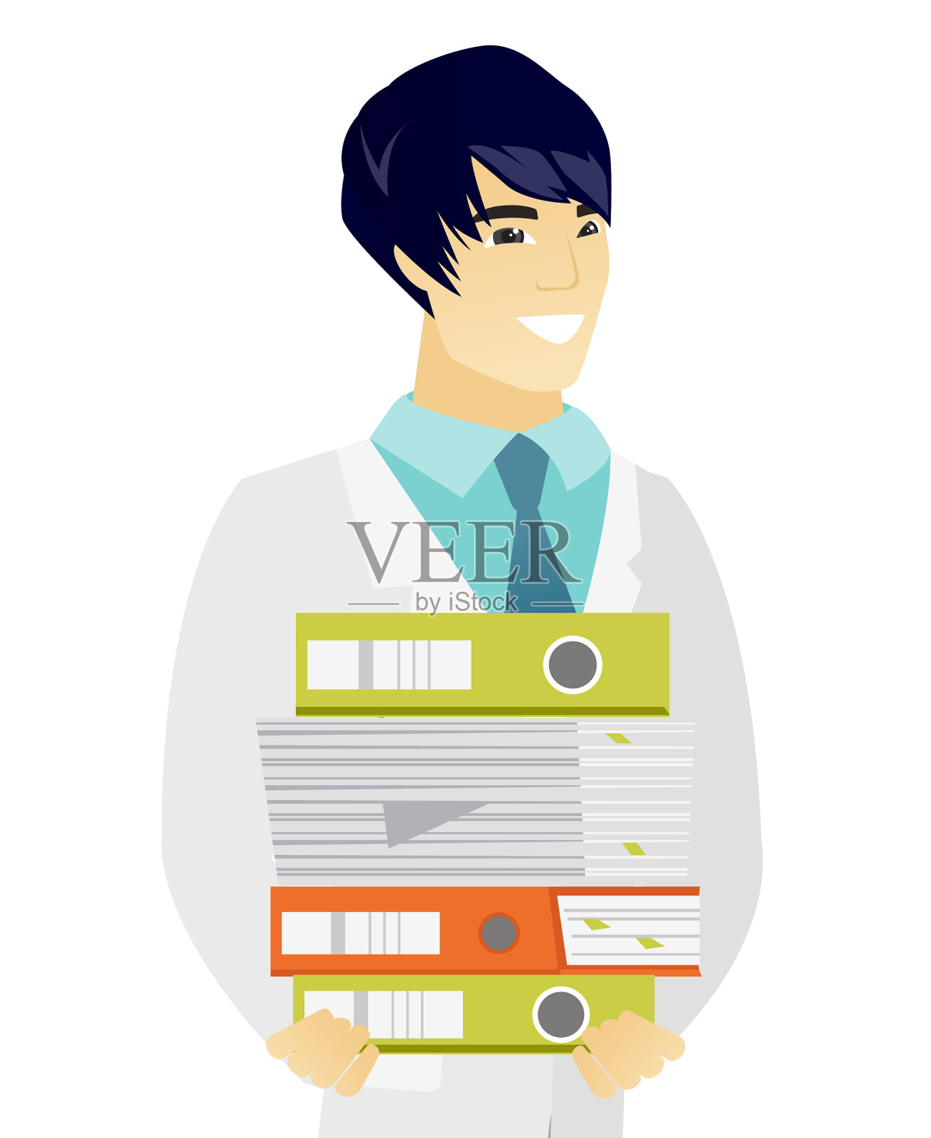 年轻的亚洲医生拿着一堆文件夹设计元素图片