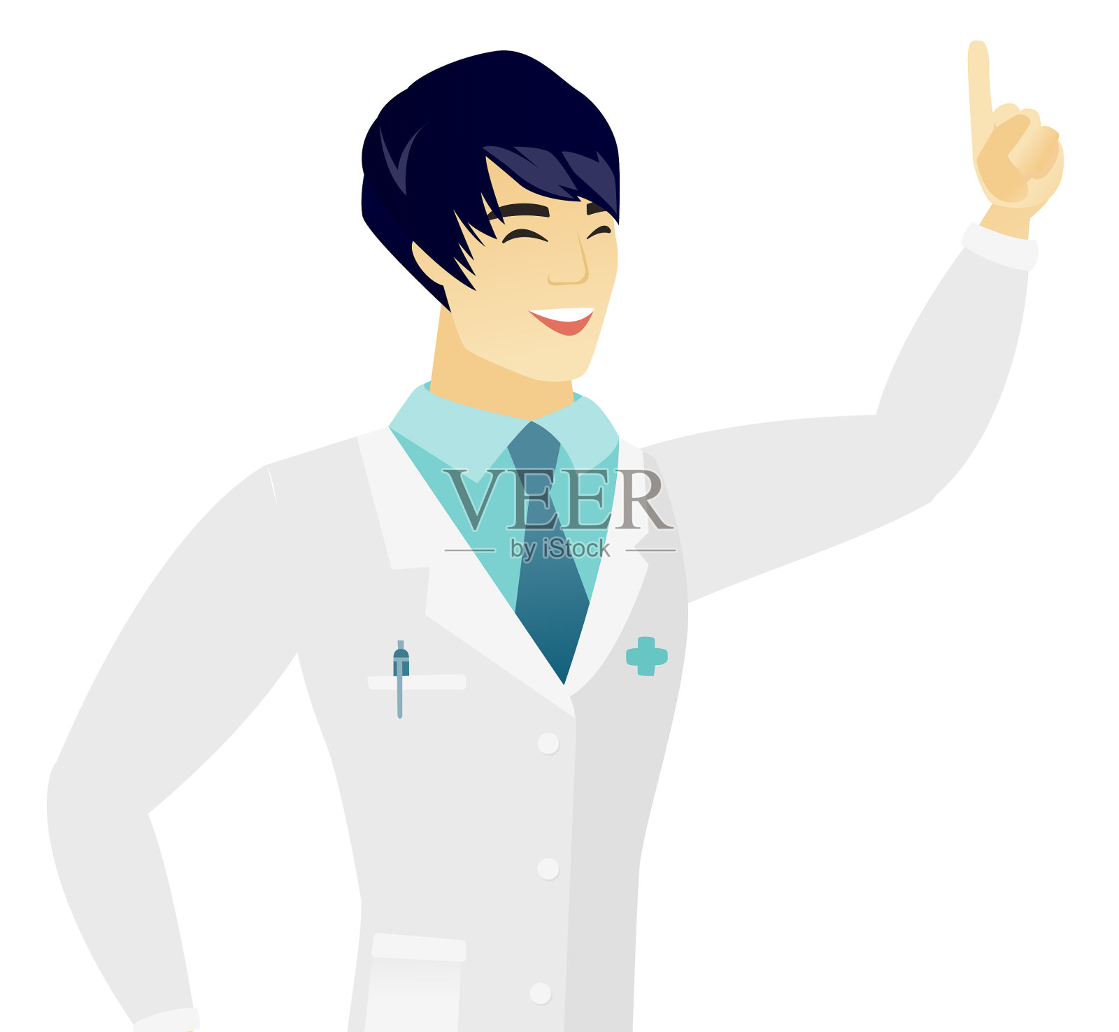 年轻的亚洲医生用食指指着设计元素图片