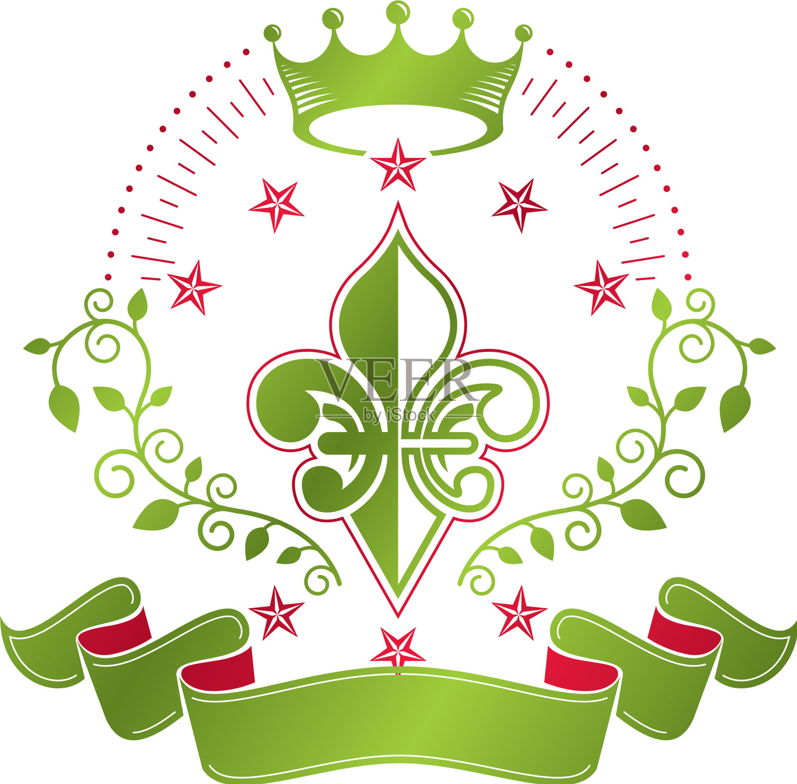 以百合花为构图的维多利亚时代彩色徽标设计元素图片