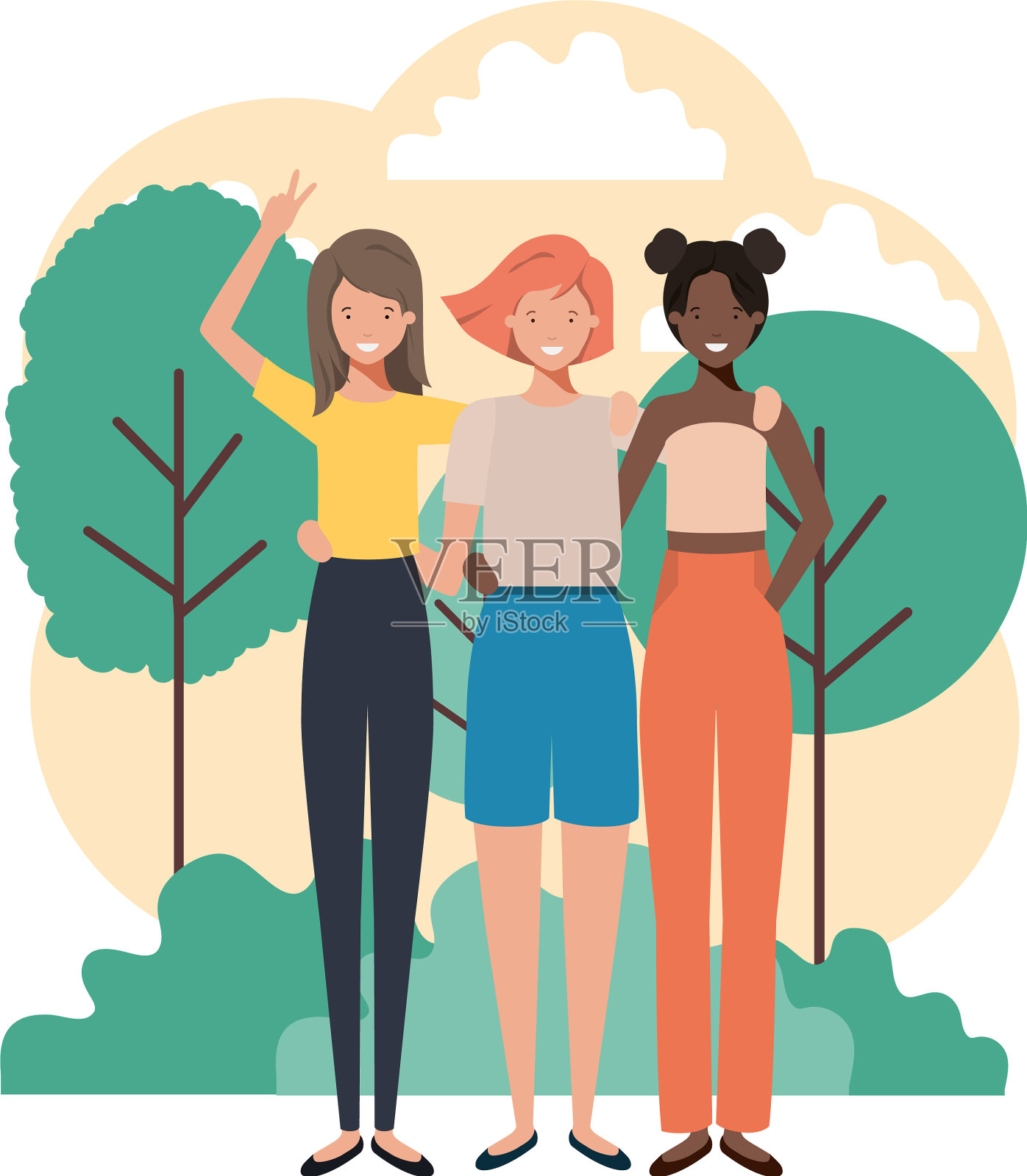 女人在风景头像的角色插画图片素材