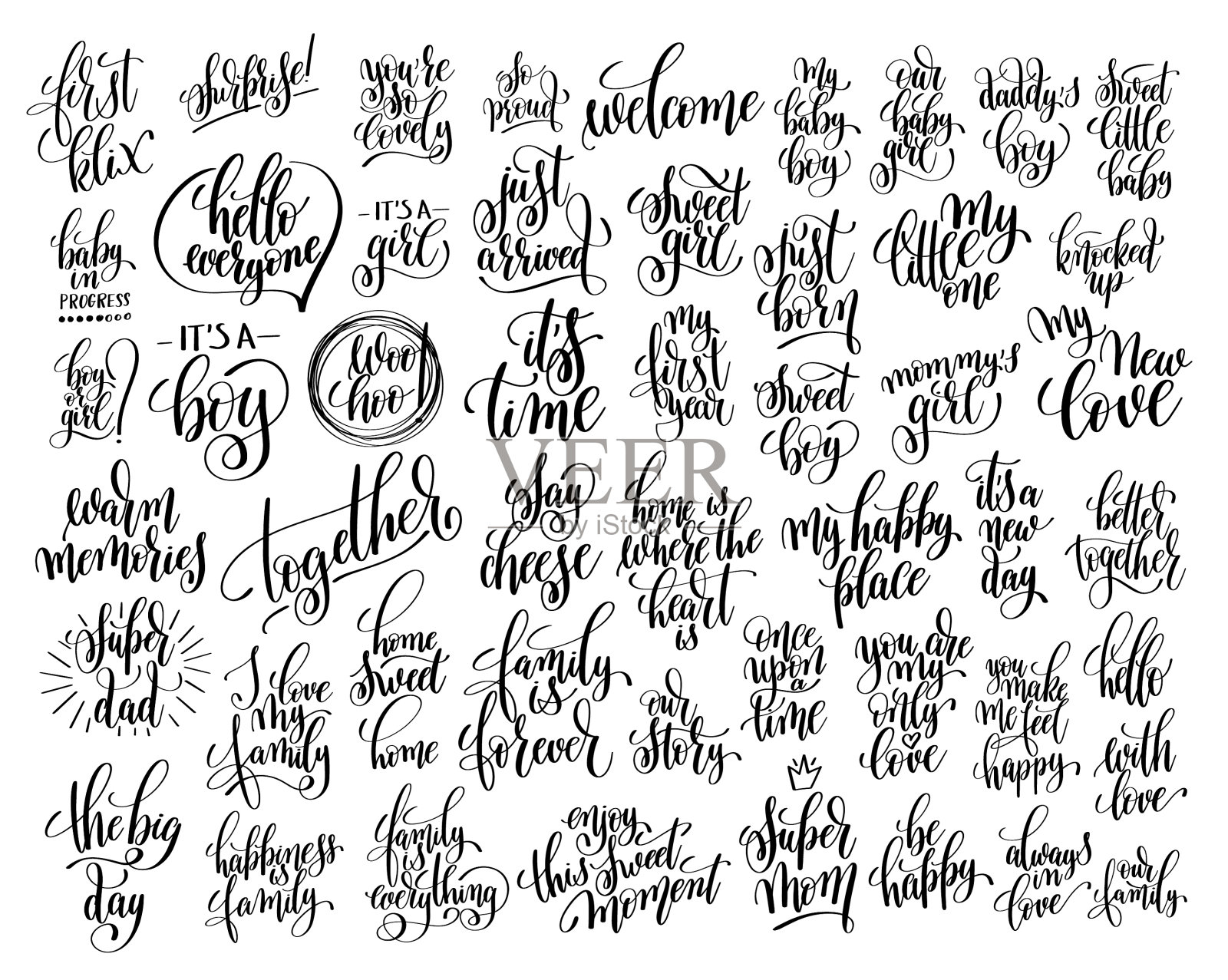 关于家庭和家庭的50封手写信件设计元素图片