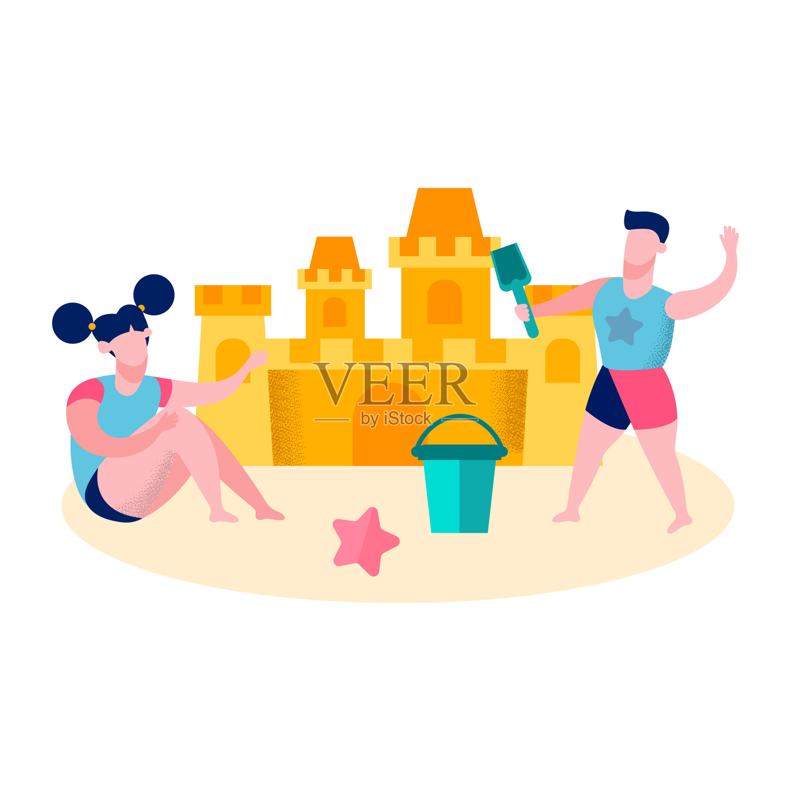 两个孩子在堆沙堡设计元素图片