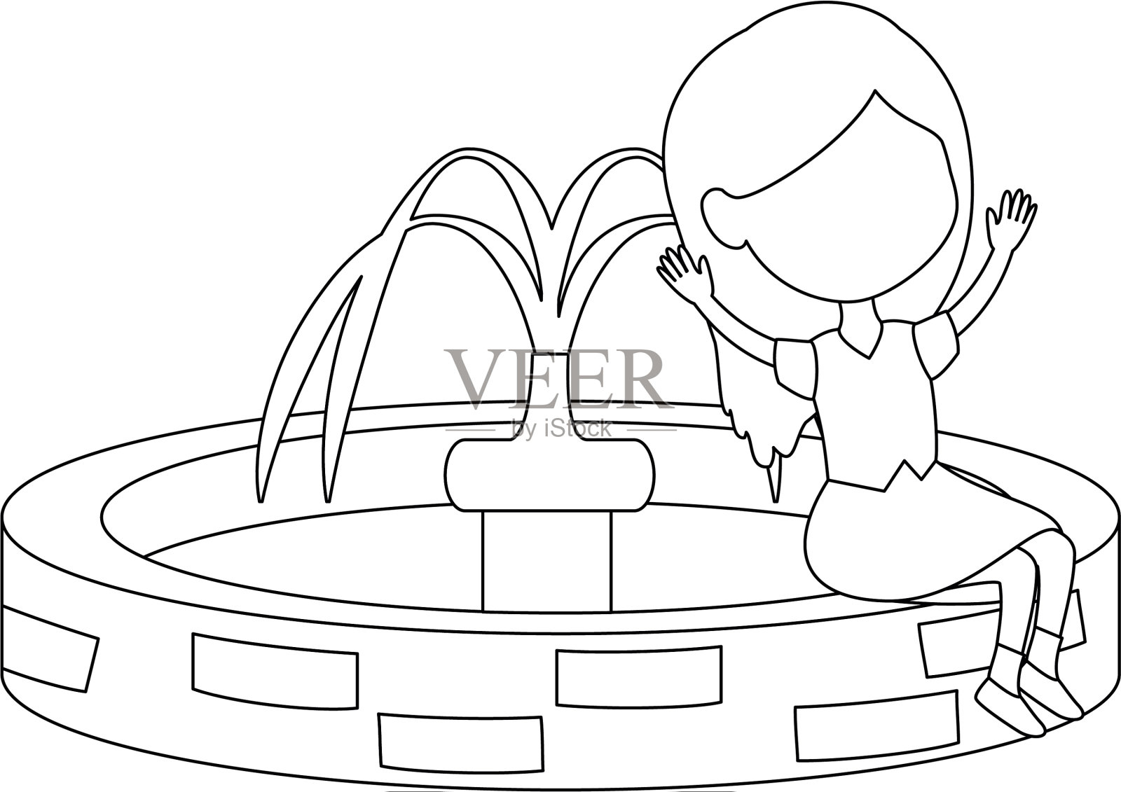 女孩坐在公园水池里设计元素图片