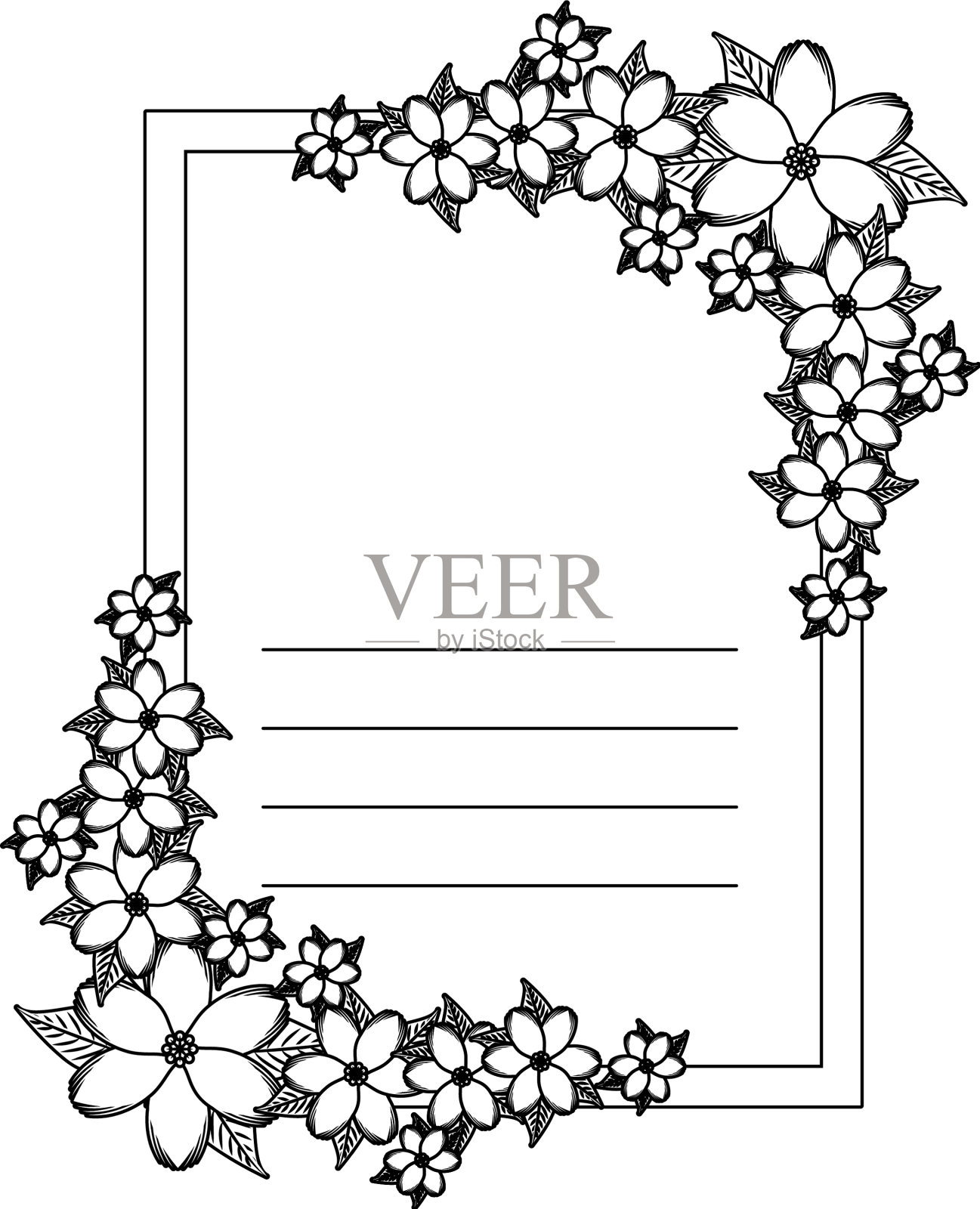 用鲜花和树叶装饰的明信片设计元素图片