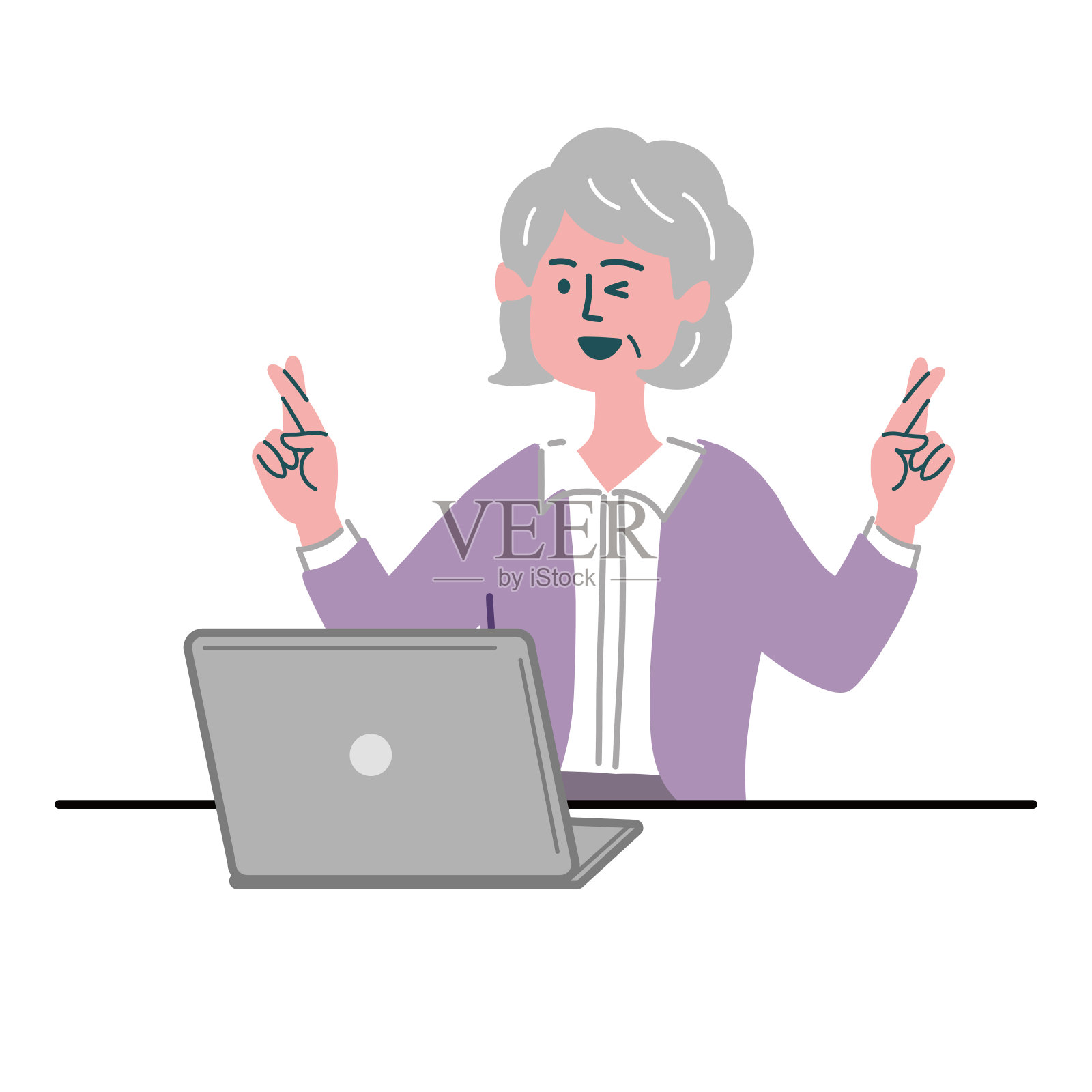 高级女性笔记本手势交叉手指插画图片素材