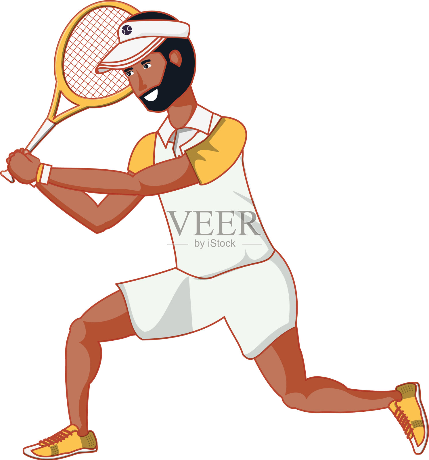 男子网球运动，用球拍和帽子设计元素图片