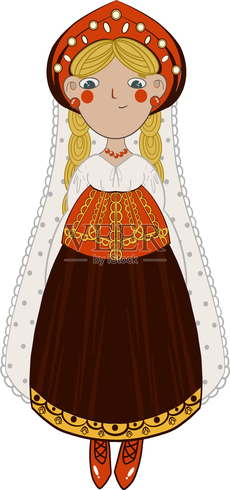 可爱的金发女孩穿着俄罗斯民族服装设计元素图片