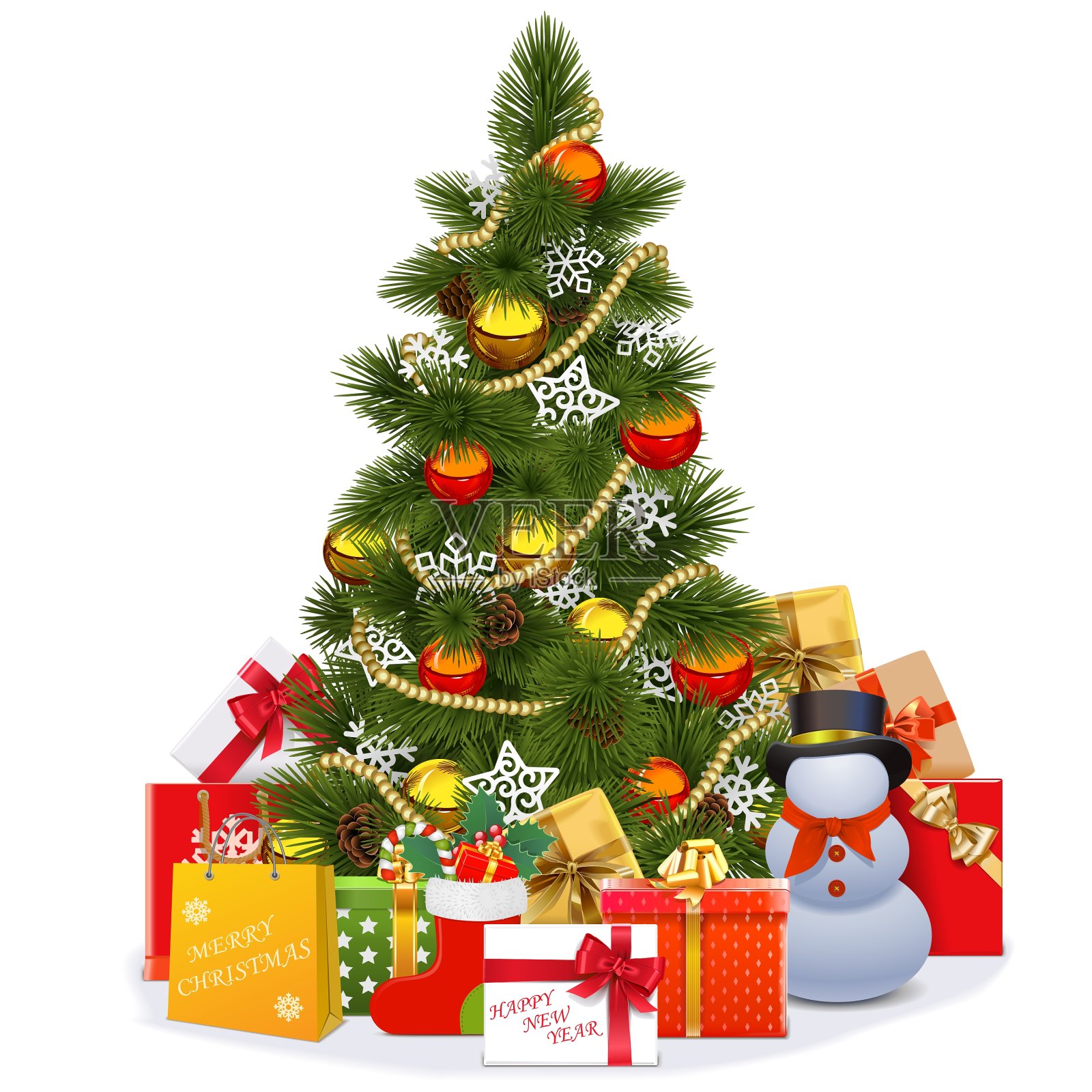 雪人圣诞树设计元素图片