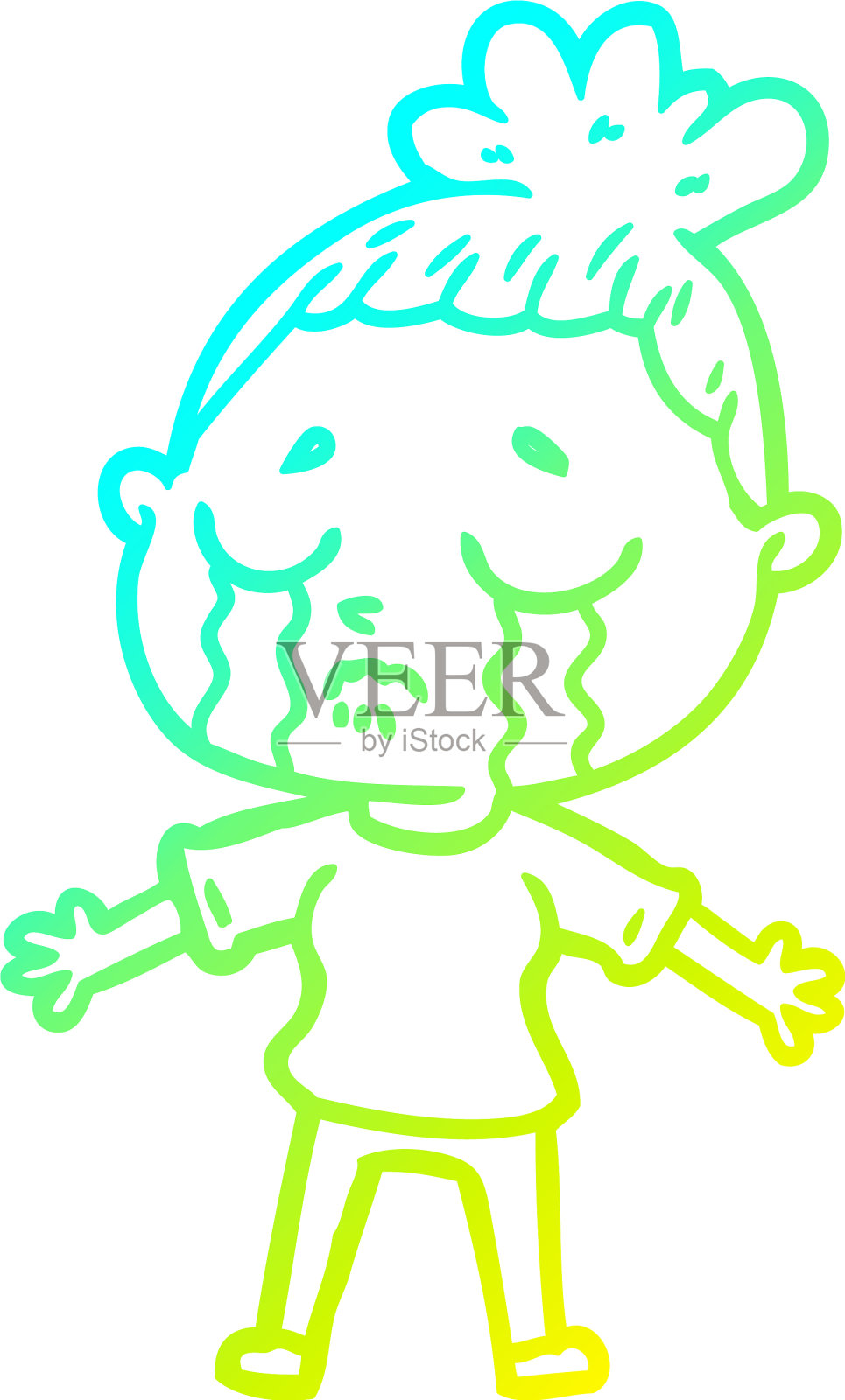 冷梯度线画卡通哭泣的女人设计元素图片