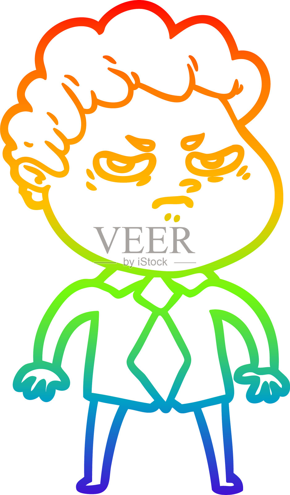 彩虹梯度线画卡通愤怒的人设计元素图片