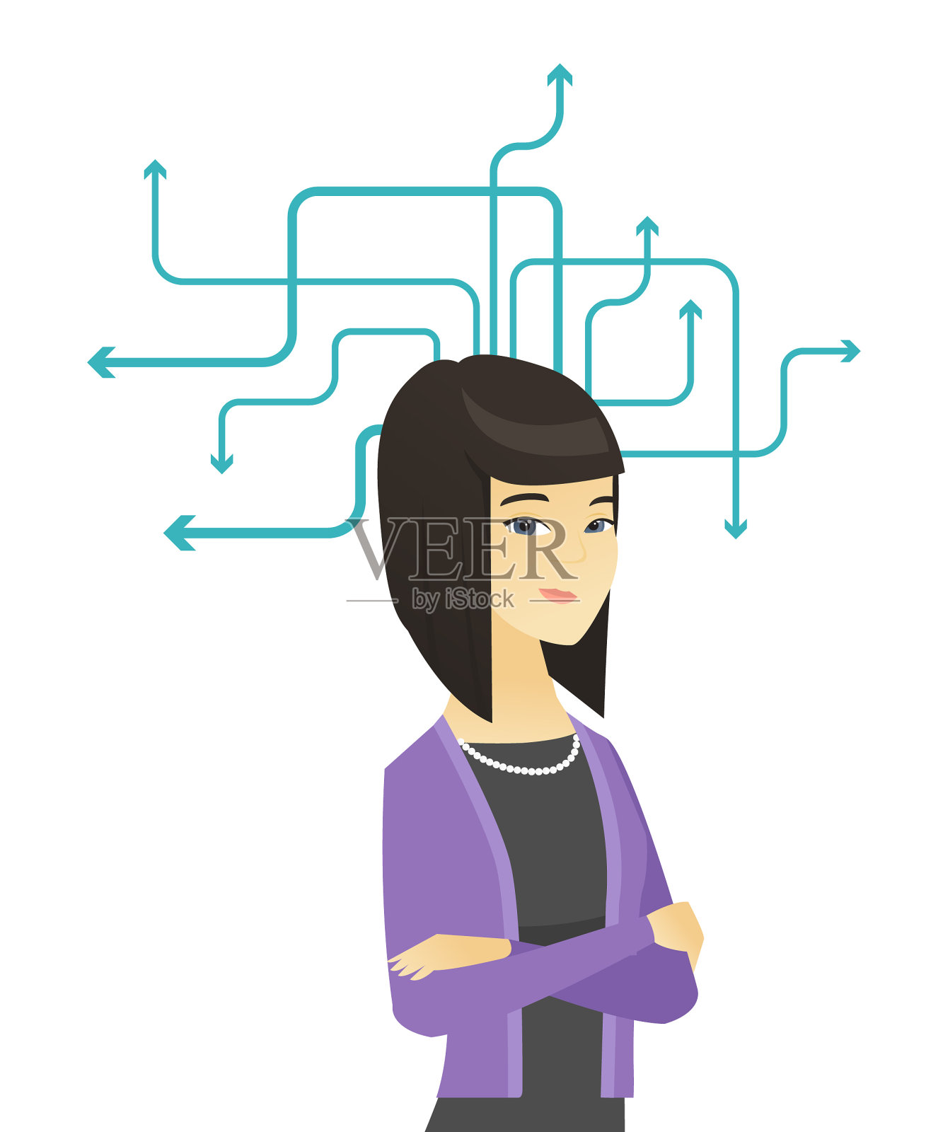 年轻的亚洲女商人在思考设计元素图片