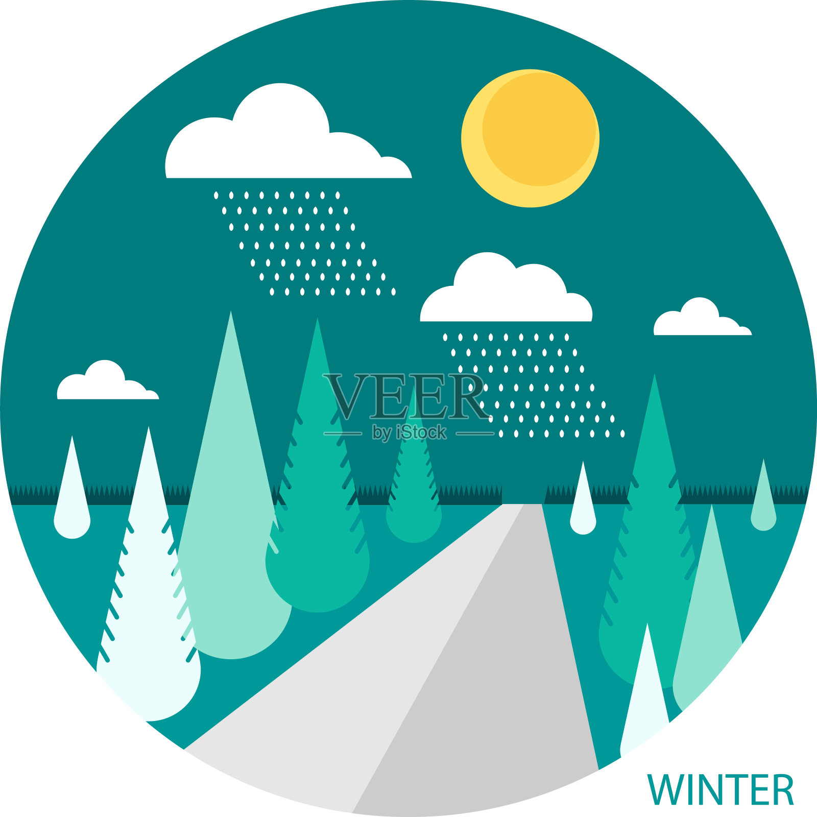 冬季景观的风格是扁平化插画图片素材