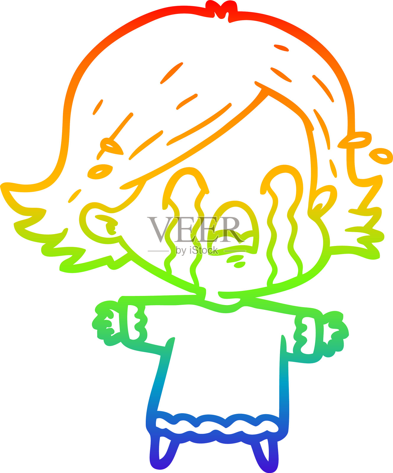 彩虹渐变线画卡通女人哭泣设计元素图片