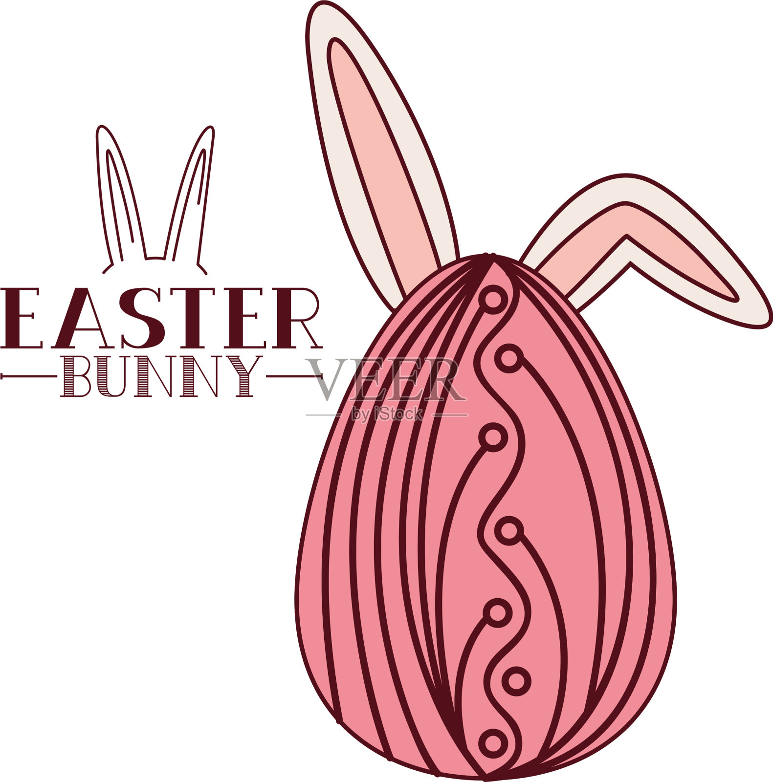 复活节兔子标签与蛋和兔子耳朵图标插画图片素材