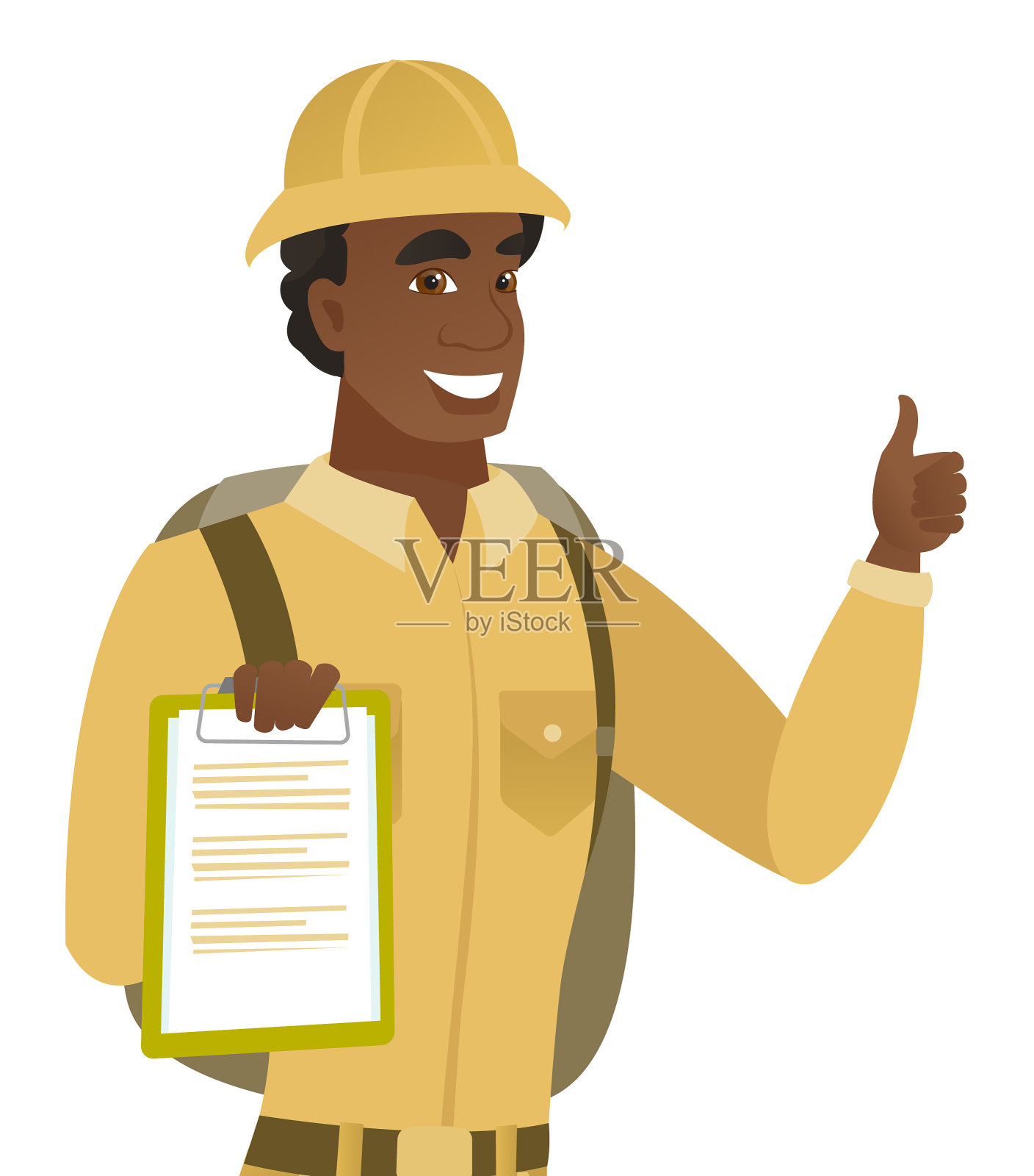 拿着剪贴板竖起大拇指的非洲旅行者设计元素图片