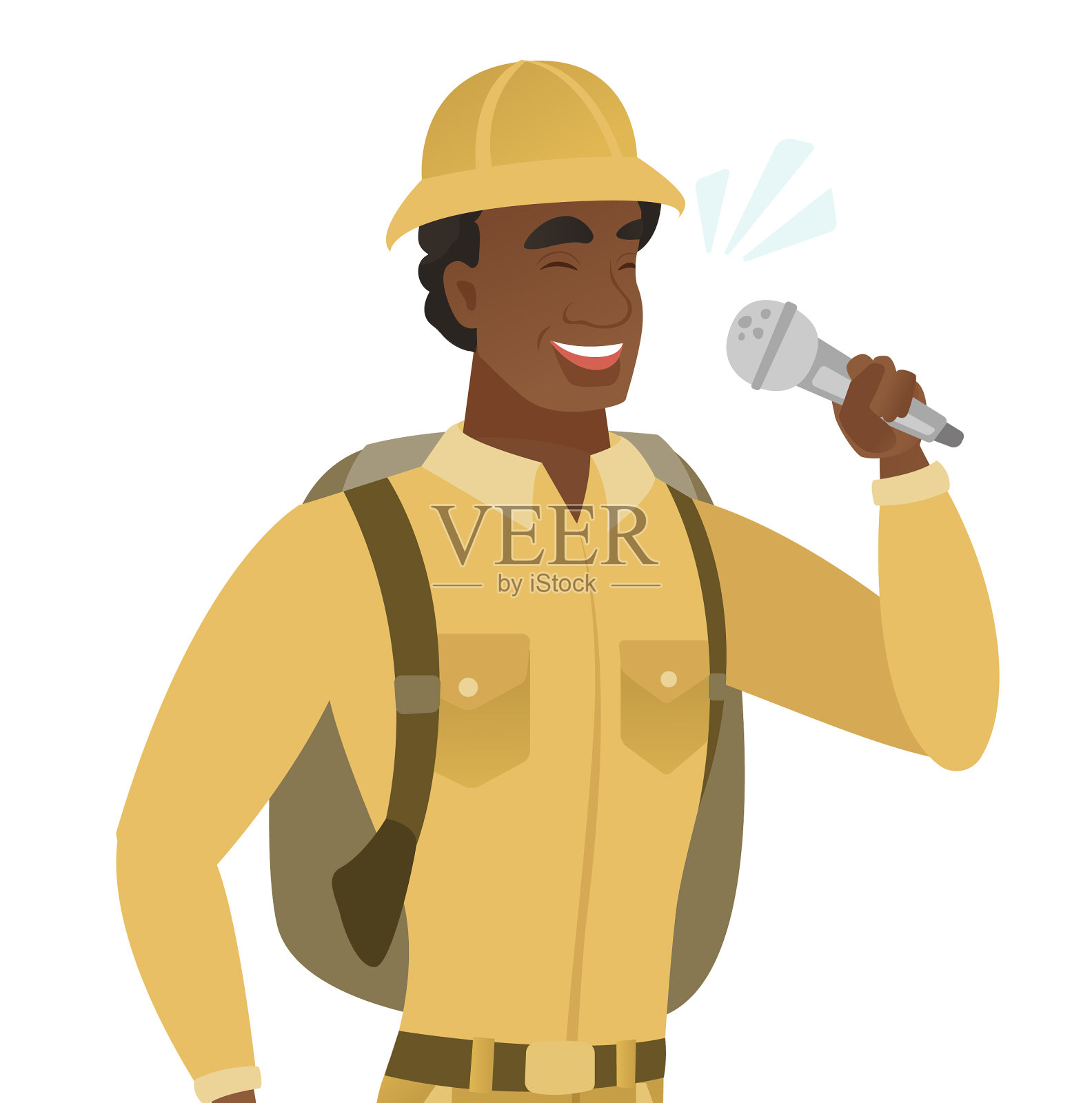 非洲裔美国旅行者对着麦克风唱歌设计元素图片