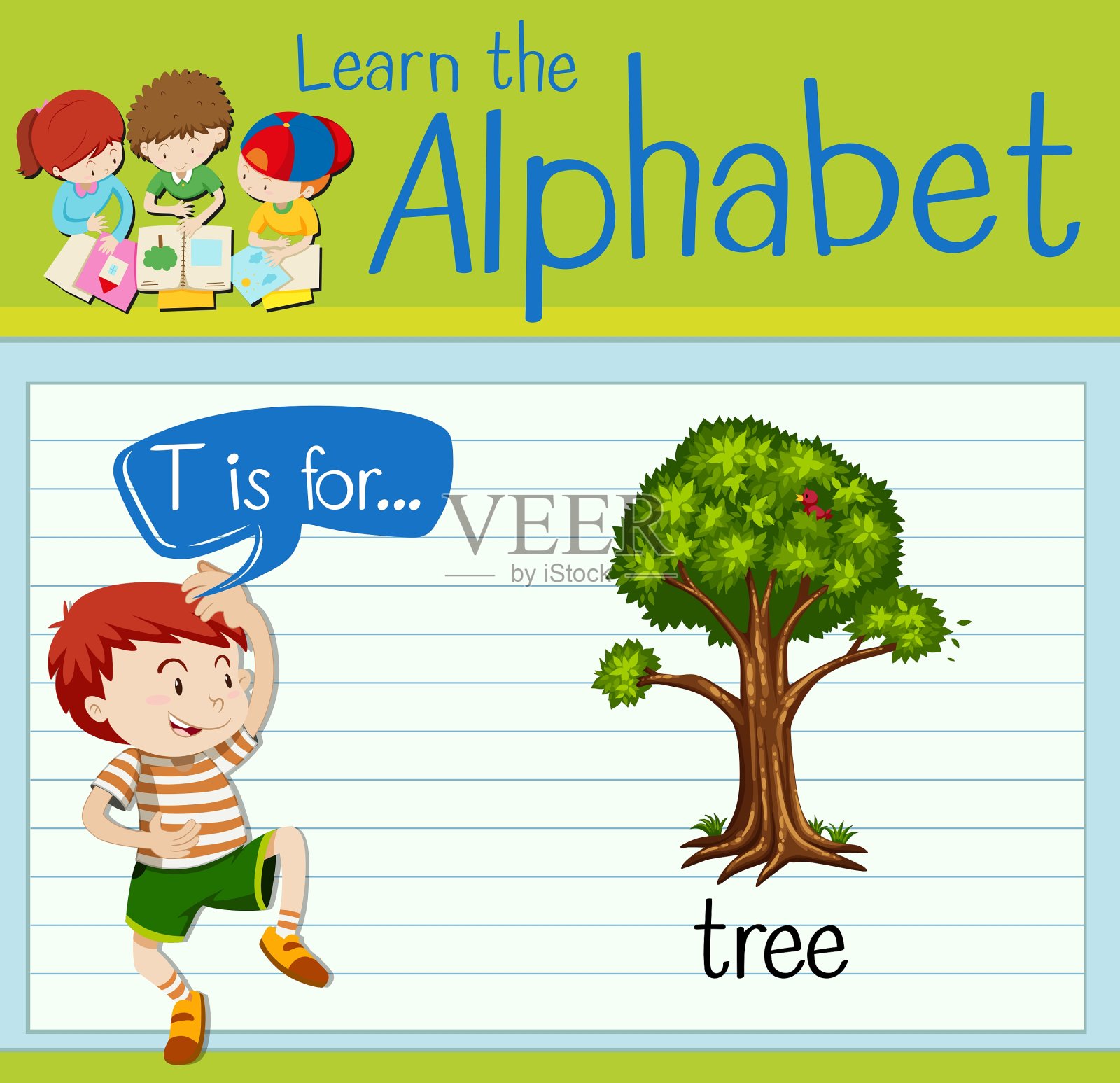 识字卡片上的字母T代表树插画图片素材