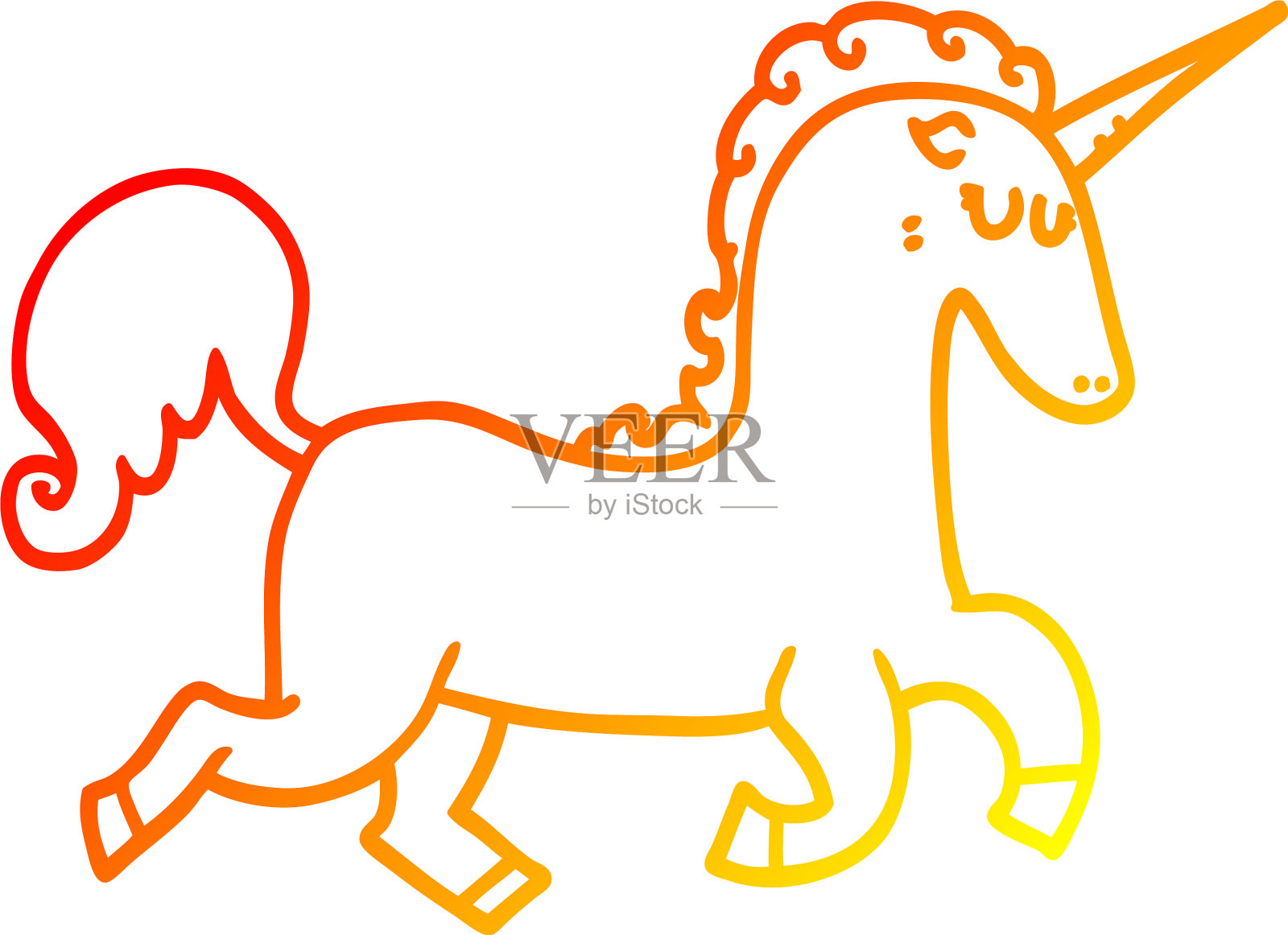 暖色调梯度线画卡通独角兽设计元素图片