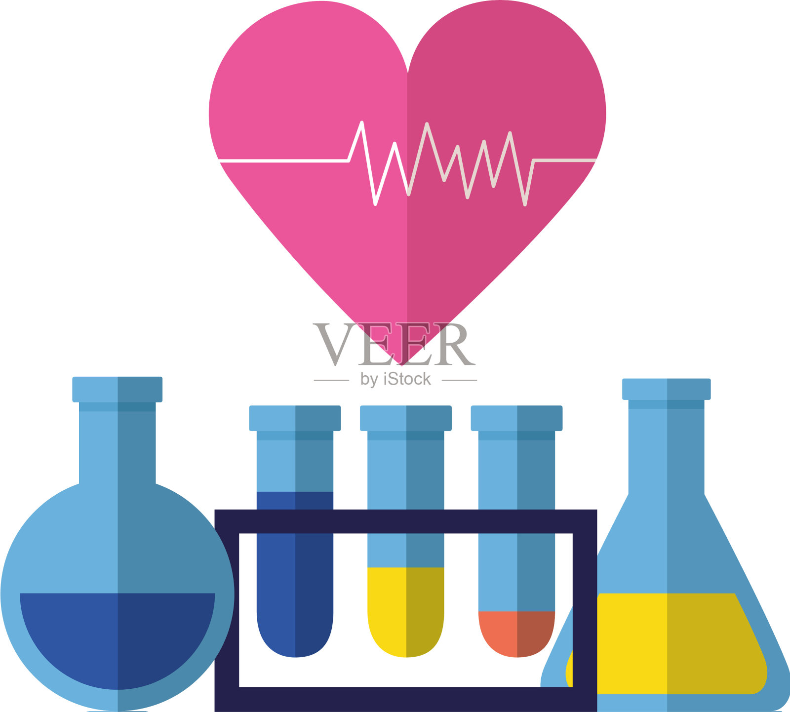 医疗烧瓶烧杯心跳设计元素图片
