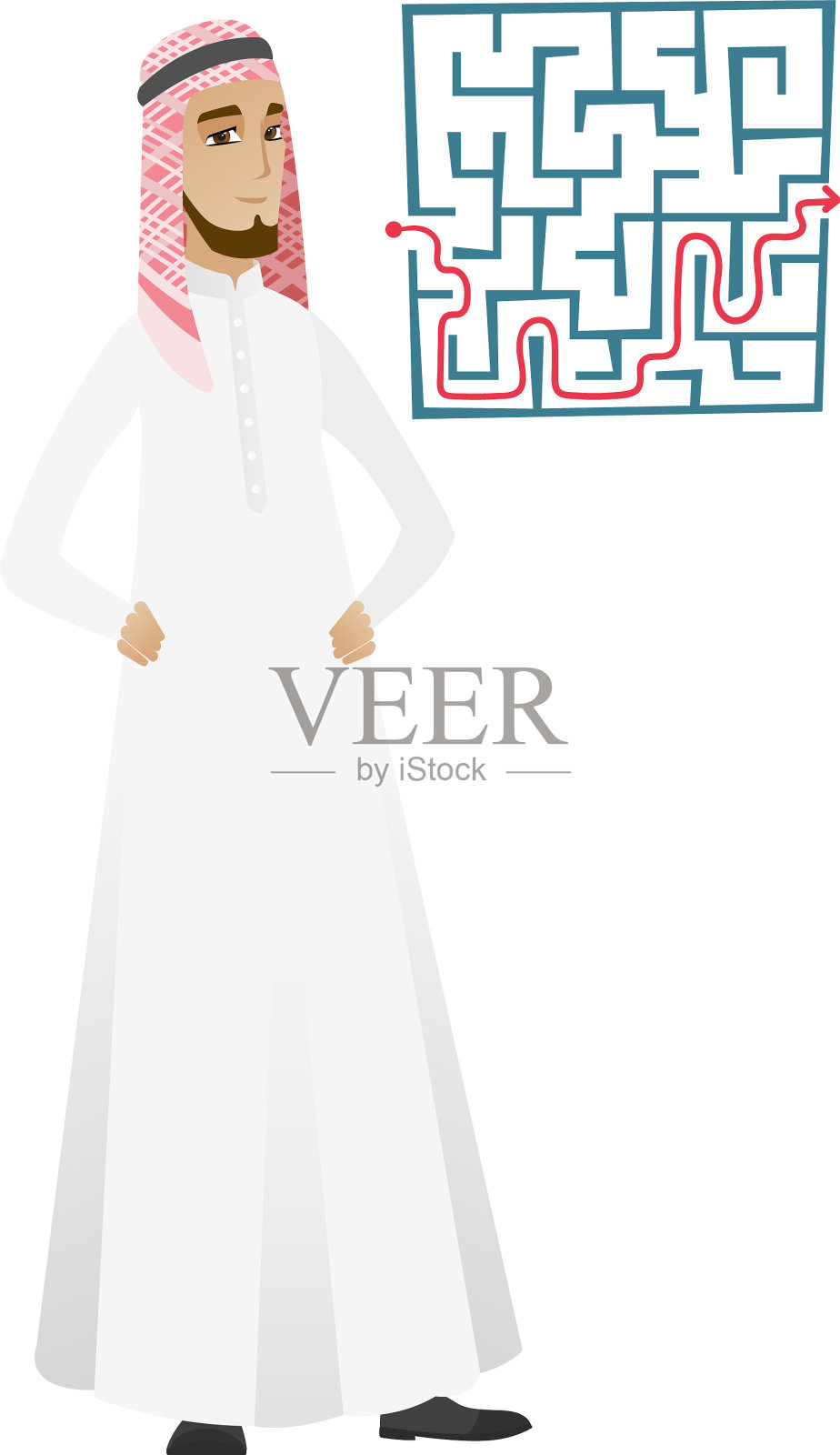 商人望着迷宫用解答设计元素图片