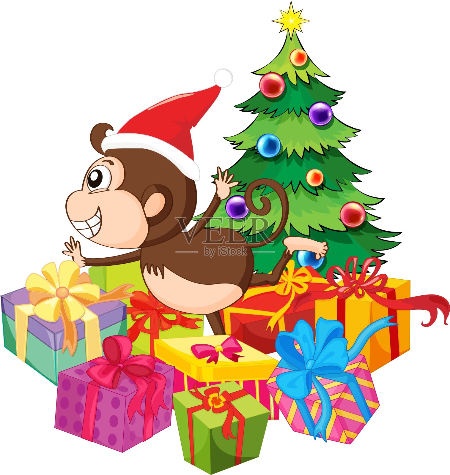 圣诞主题与猴子和树设计元素图片