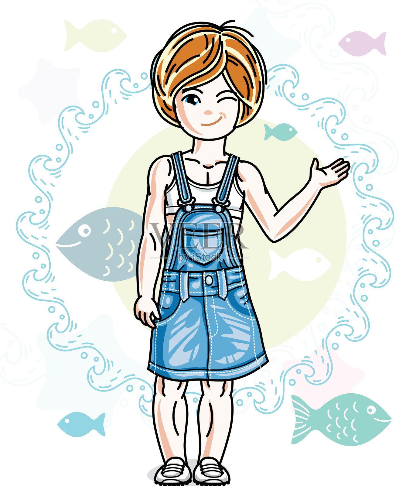 小红发女孩可爱的孩子，蹒跚学步在休闲设计元素图片