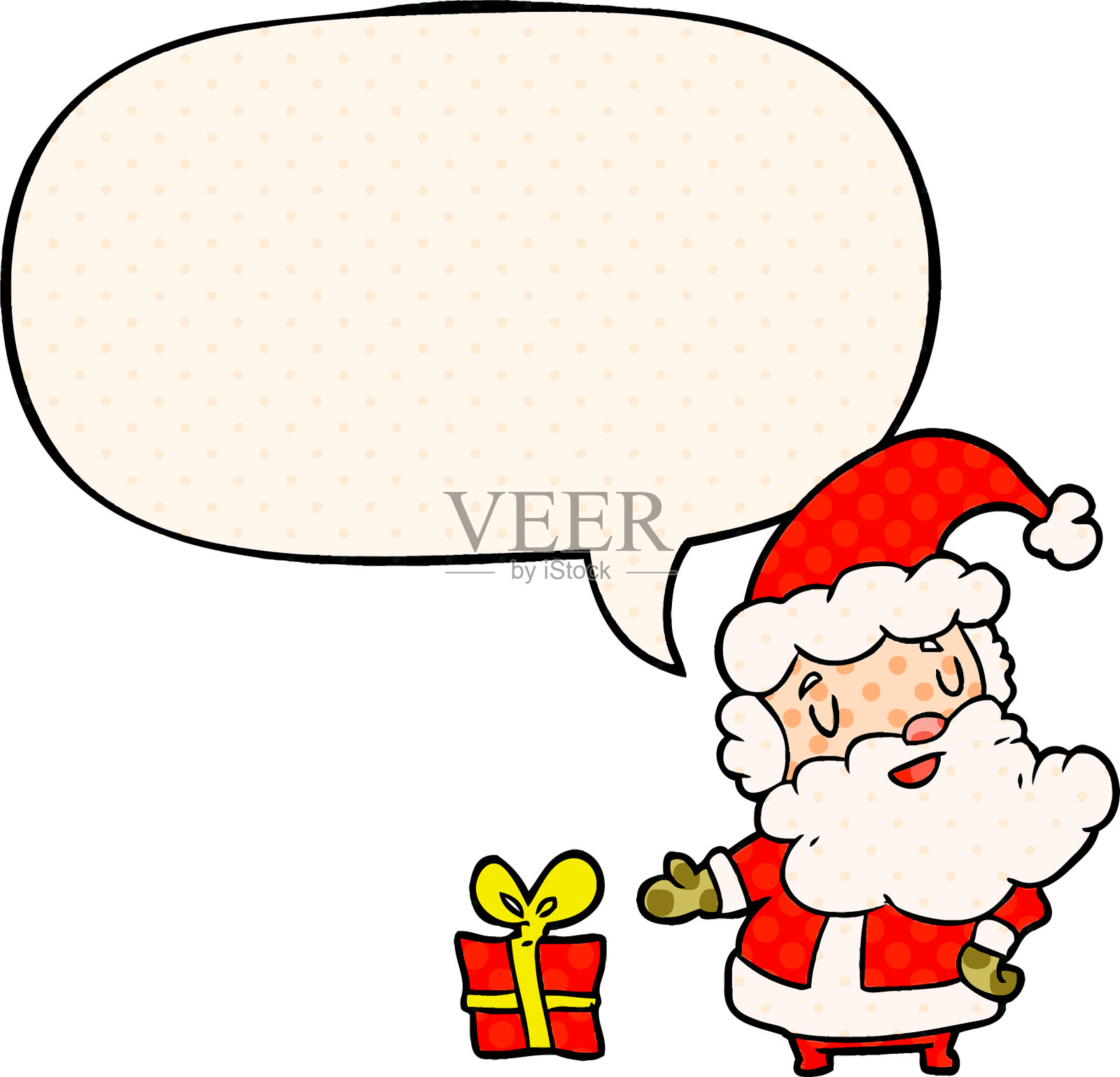 卡通圣诞老人和现在和讲话泡泡设计元素图片