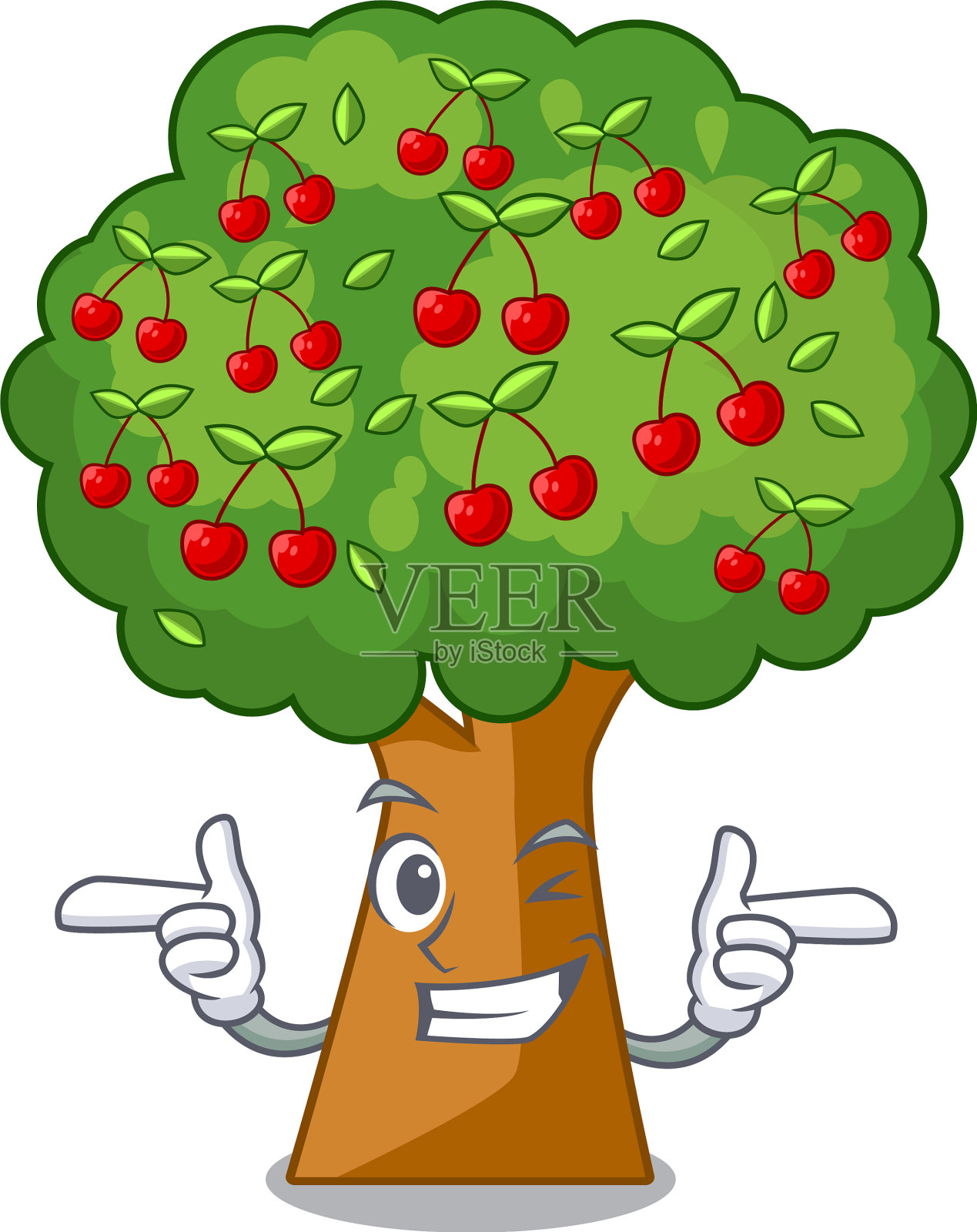 眨眼樱花树孤立在吉祥物设计元素图片