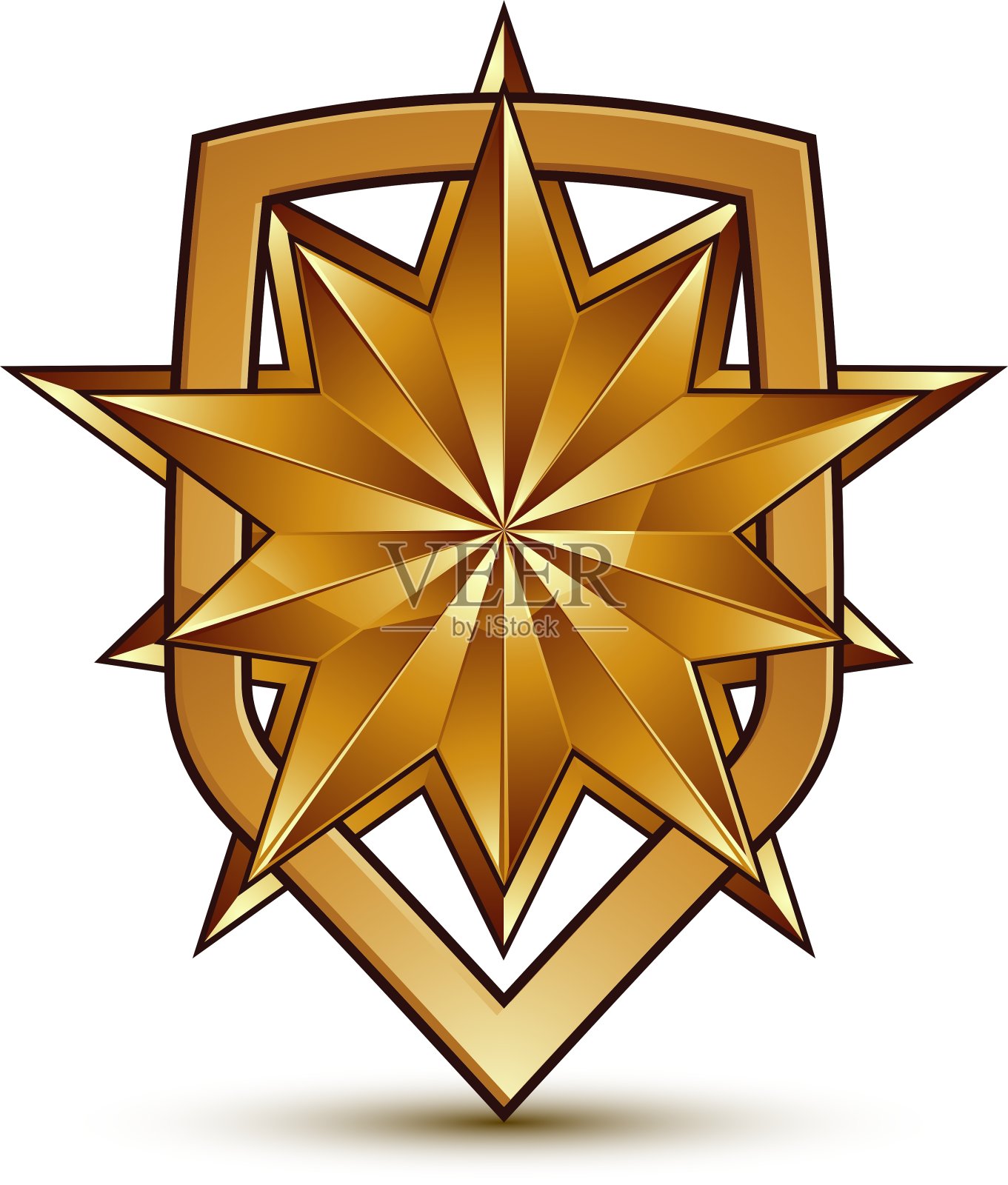 复杂的纹章与一个金色的星星徽章3d设计元素图片