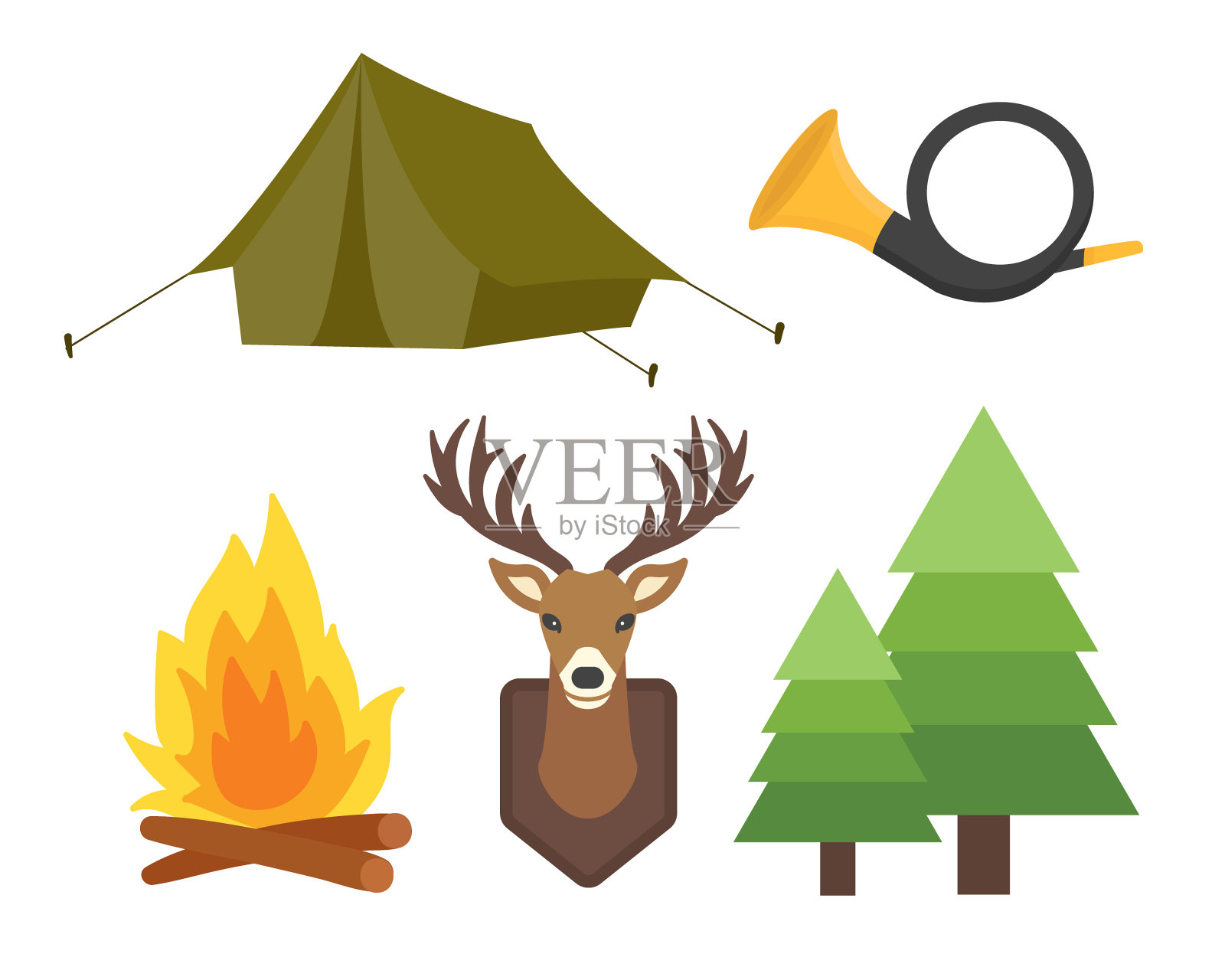 一套复古狩猎符号露营对象设计元素图片