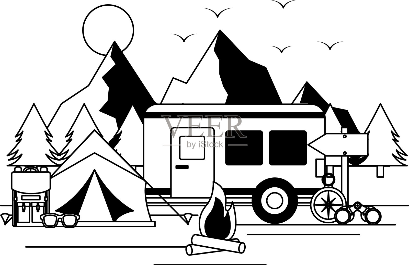 露营拖车帐篷露营旅行的形象设计元素图片