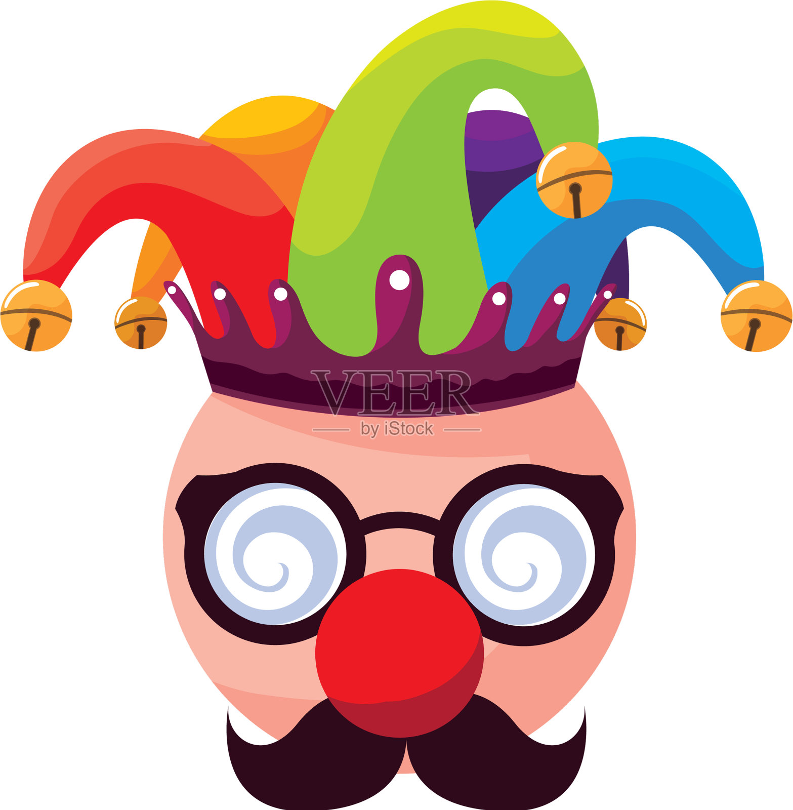 疯狂的表情与小丑帽和脸部饰品设计元素图片