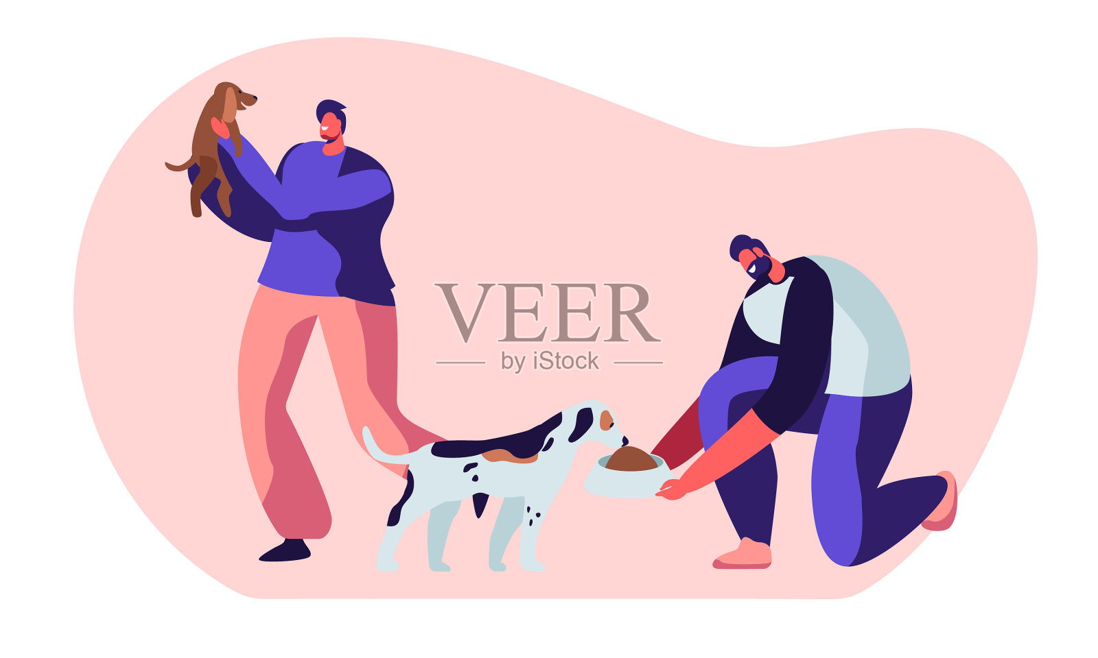 快乐的人们带着小狗喂狗玩设计元素图片