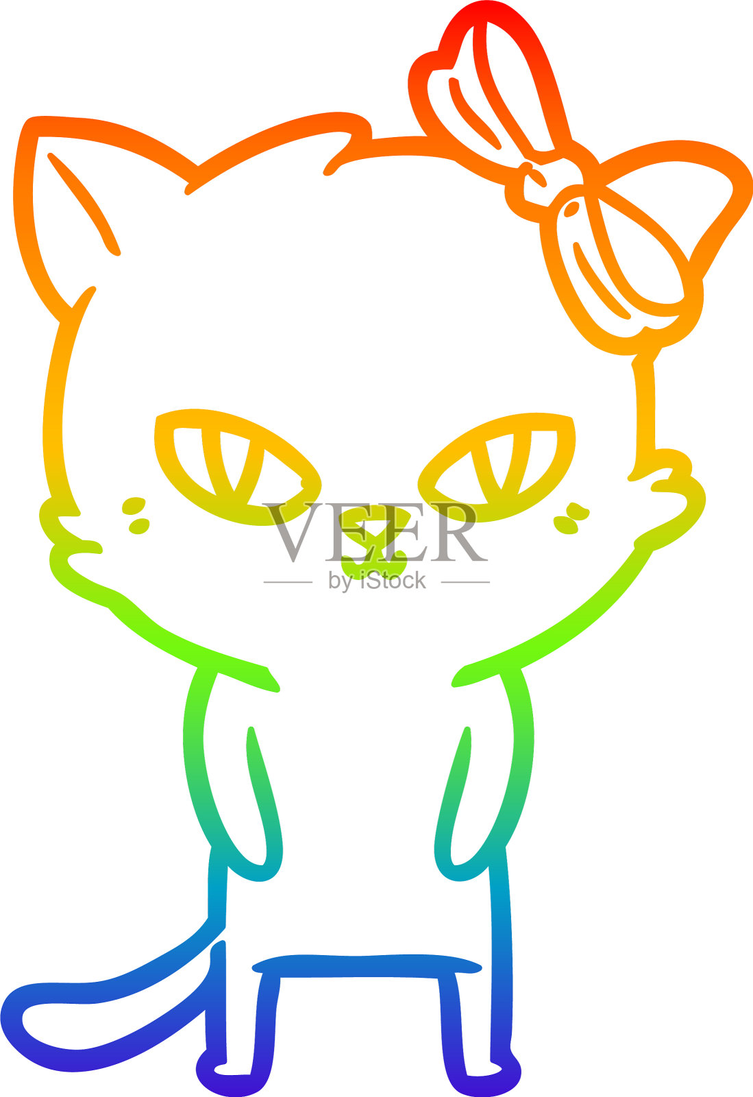 彩虹梯度线画可爱的卡通猫设计元素图片