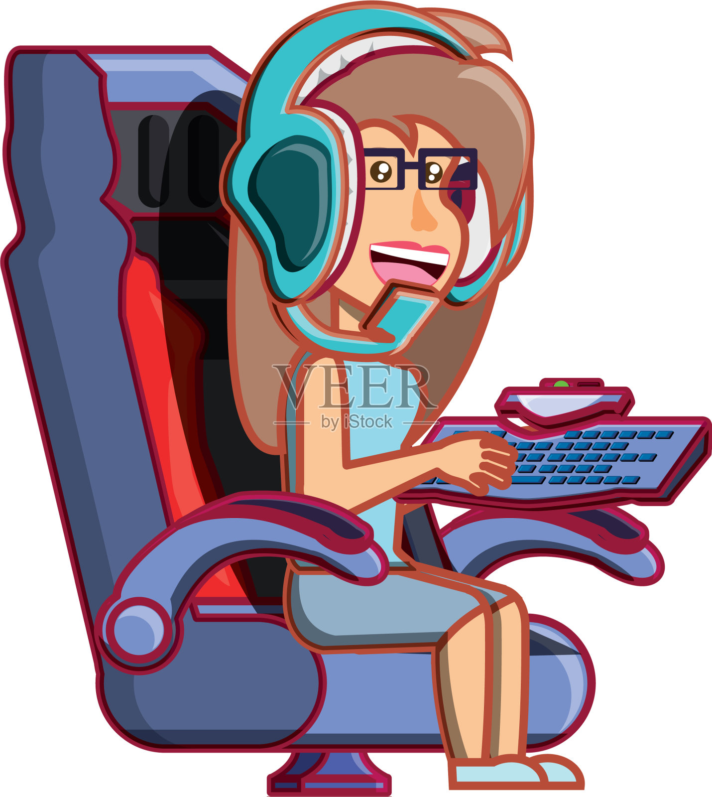 女孩坐着玩电子游戏设计元素图片