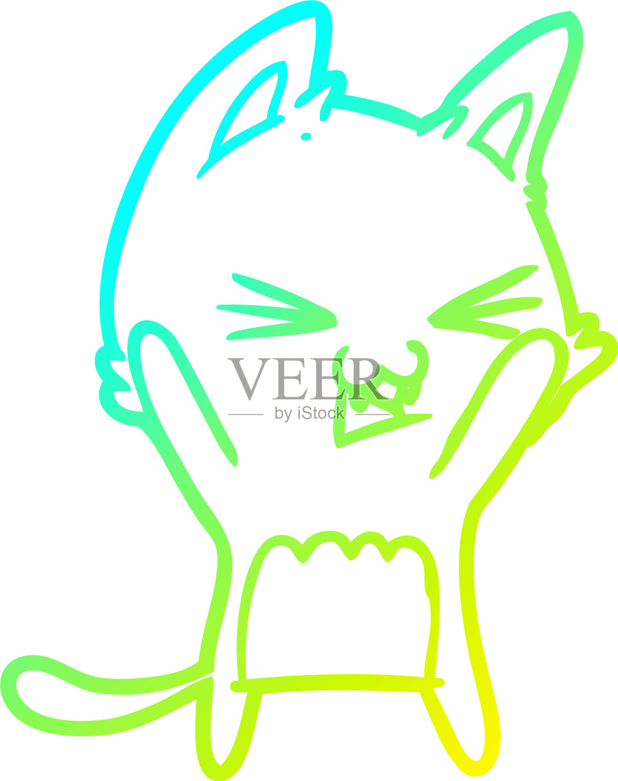 冷梯度线绘制卡通猫嘶嘶声设计元素图片