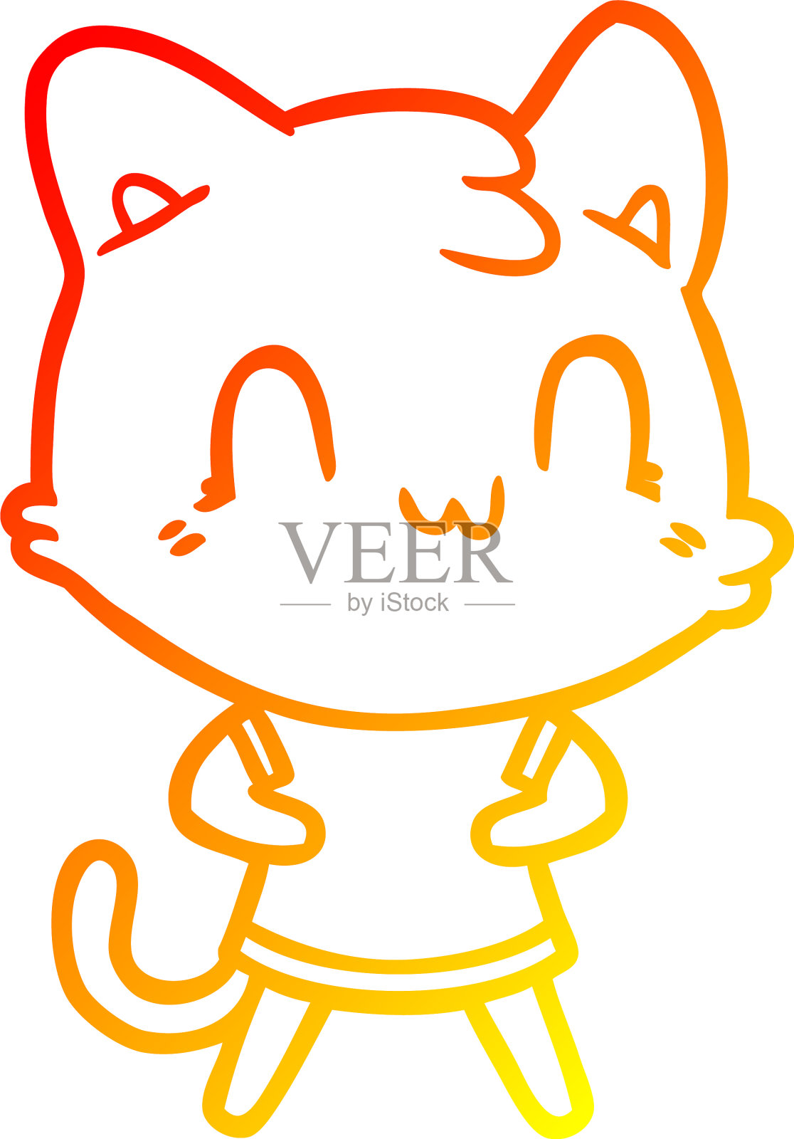 温暖的梯度线画卡通快乐的猫设计元素图片