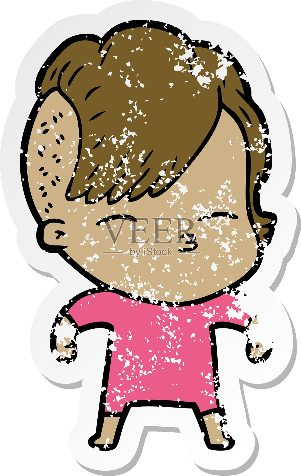 一个眯着眼睛的卡通女孩的苦恼贴纸设计元素图片