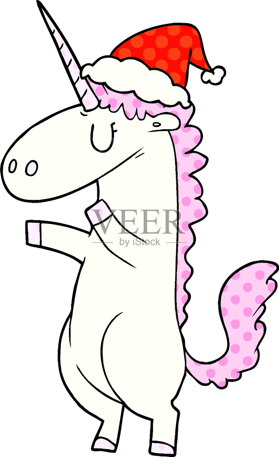 漫画风格的独角兽戴着圣诞老人的帽子设计元素图片