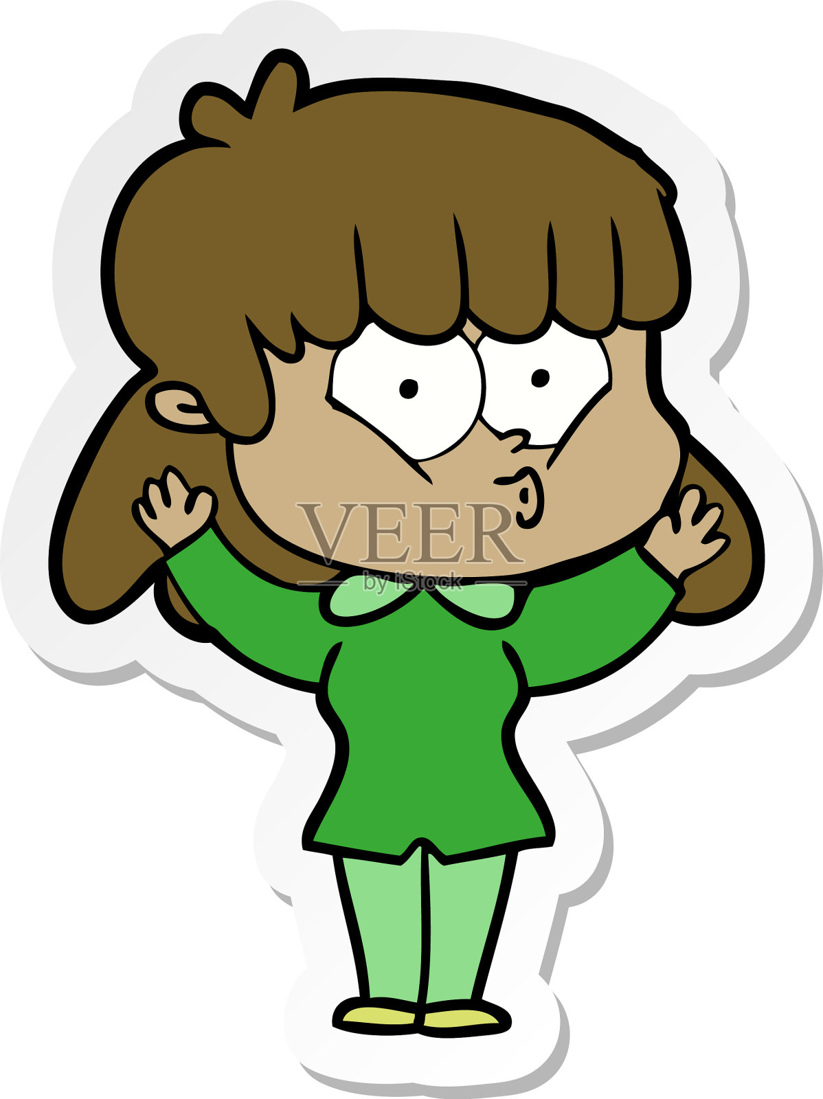 一个吹着口哨的卡通女孩的贴纸设计元素图片