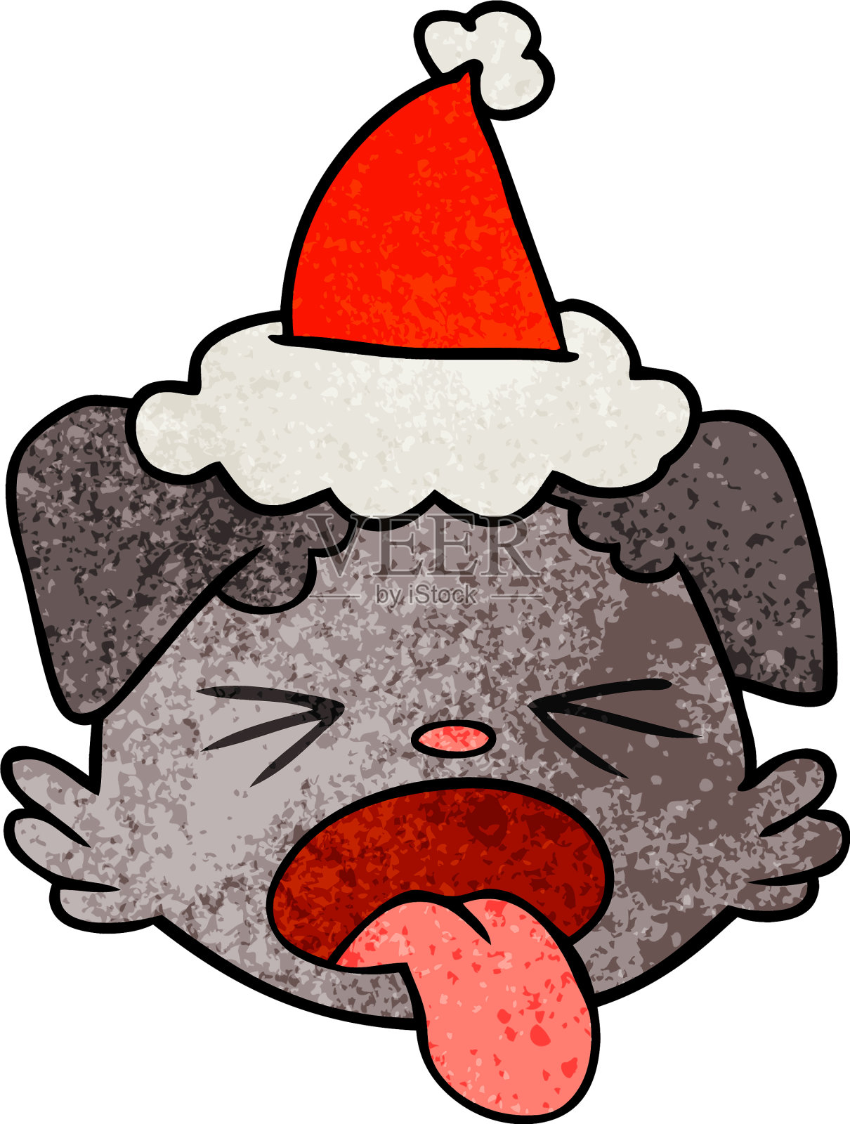 一个带着圣诞老人帽子的狗脸的纹理卡通设计元素图片