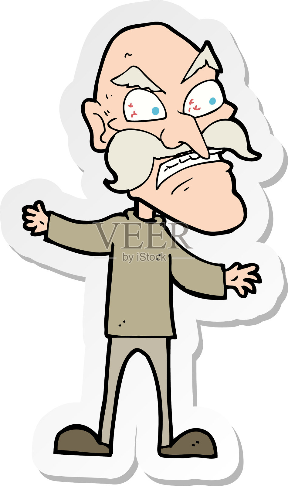 一个愤怒的卡通老人的贴纸设计元素图片