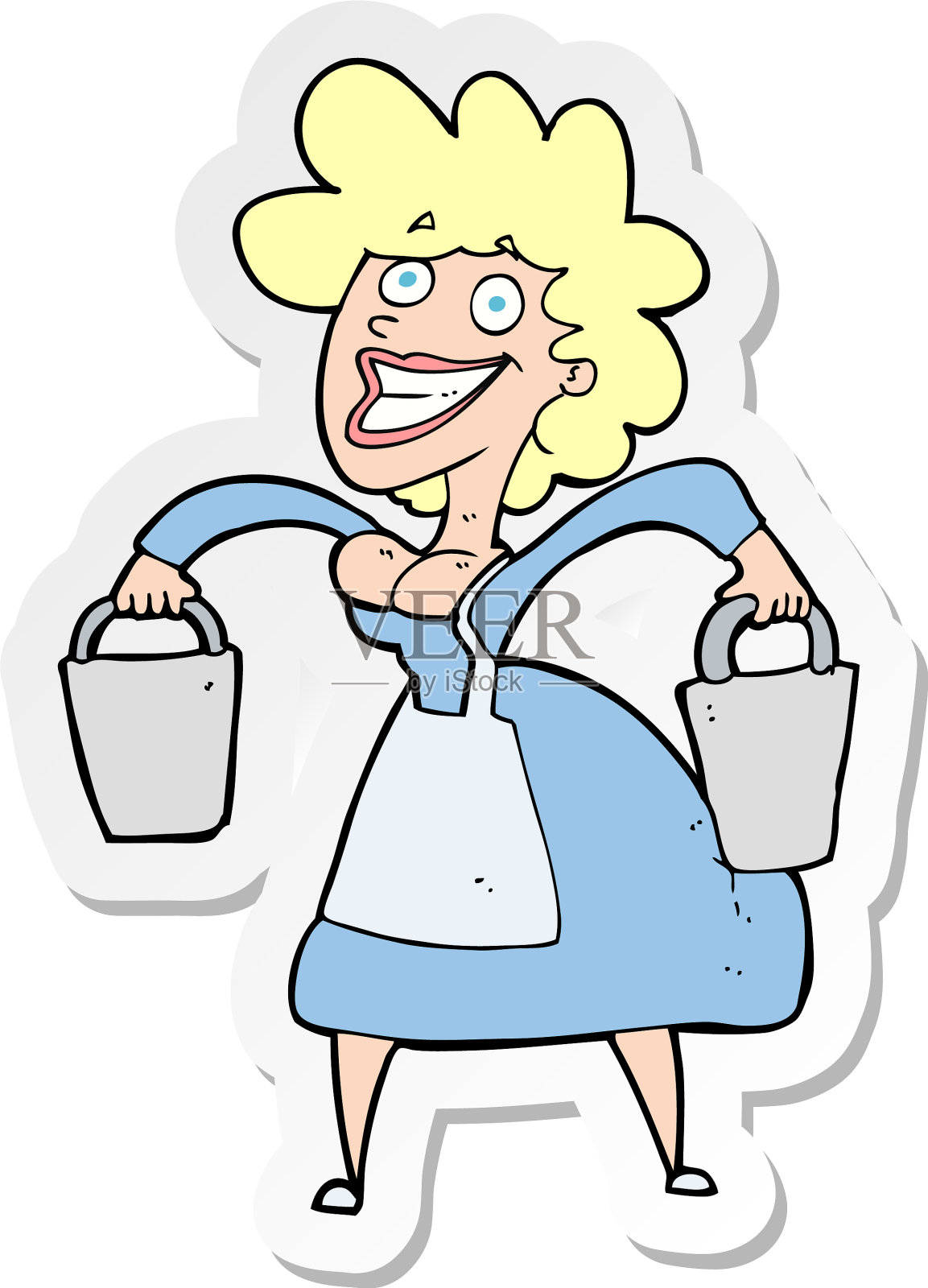 卡通挤奶女工提着桶的贴纸设计元素图片