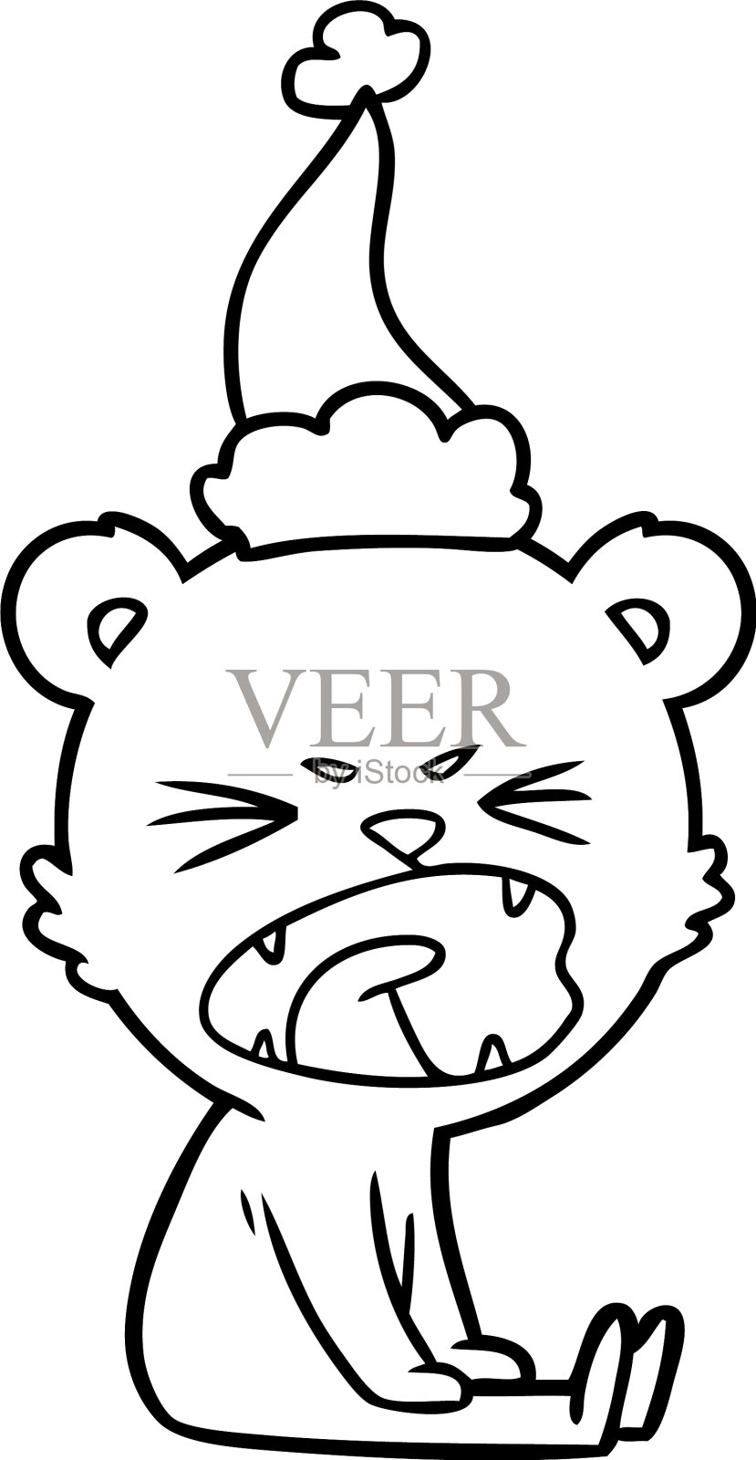 愤怒的线画了一只戴着圣诞帽的熊设计元素图片