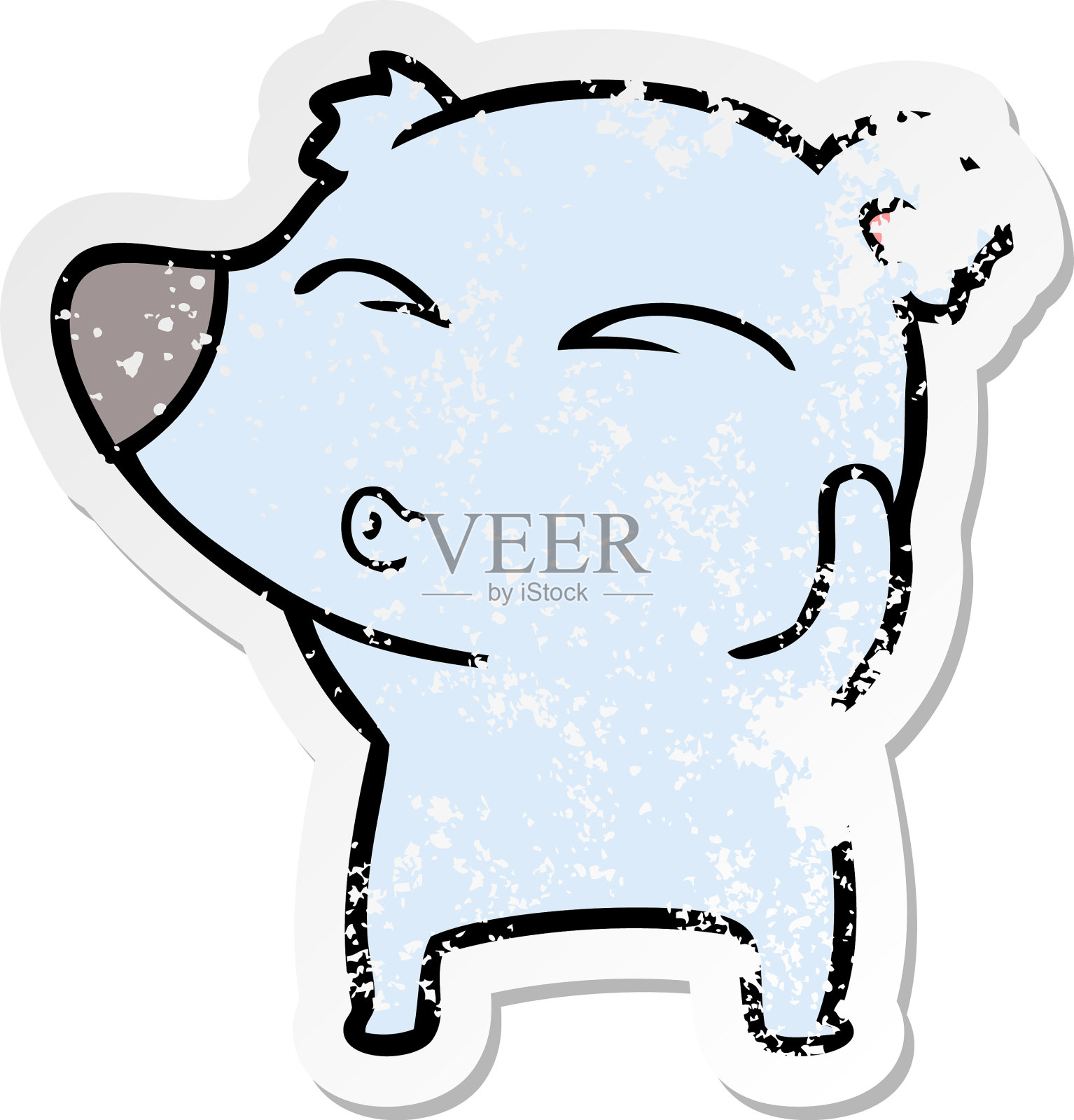 一只吹着口哨的卡通熊的旧贴纸设计元素图片