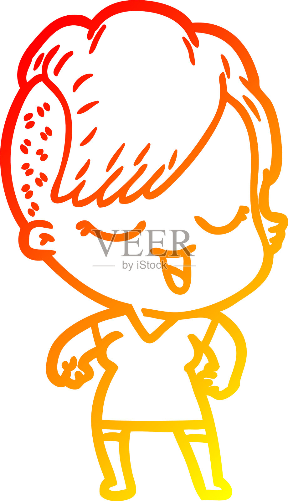 温暖的梯度线画出快乐的卡通女孩设计元素图片